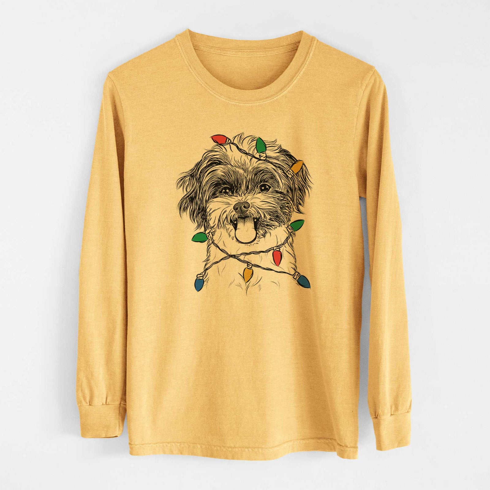 Christmas Lights Pepper the Shihpoo - Heavyweight 100% Cotton Long Sleeve