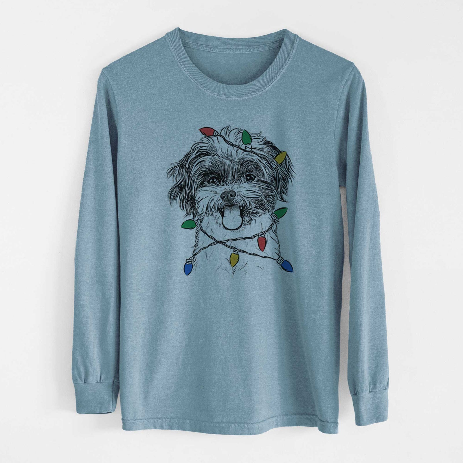 Christmas Lights Pepper the Shihpoo - Heavyweight 100% Cotton Long Sleeve