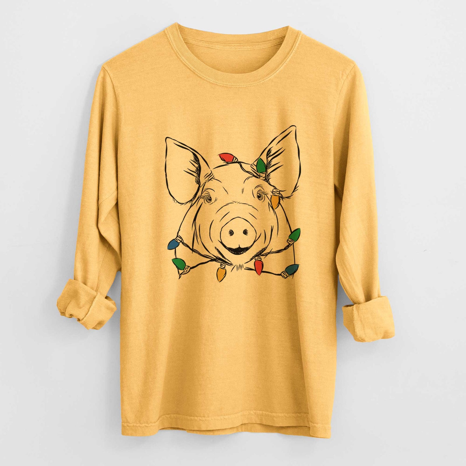 Christmas Lights Perry the Pig - Heavyweight 100% Cotton Long Sleeve
