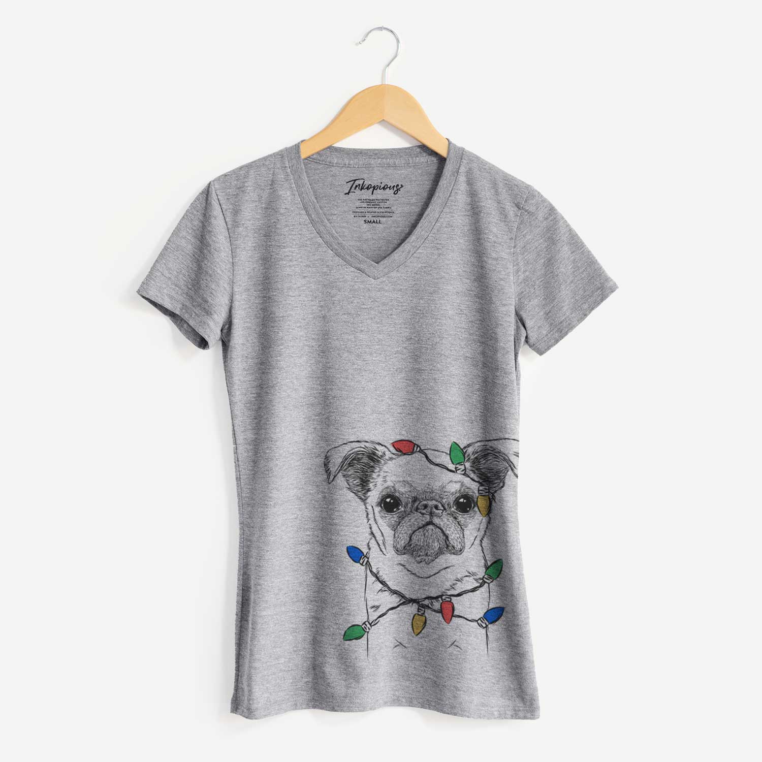 Christmas Lights Petit Penny the Brussels Griffon - Women's V-neck Shirt