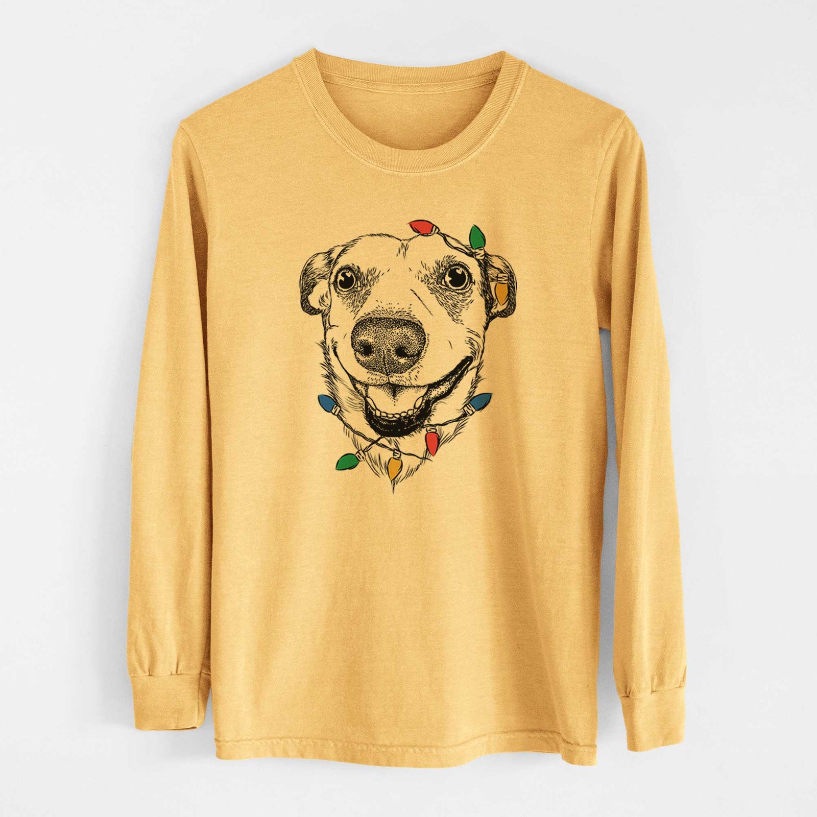 Christmas Lights Petrah the Staffy Mix - Heavyweight 100% Cotton Long Sleeve