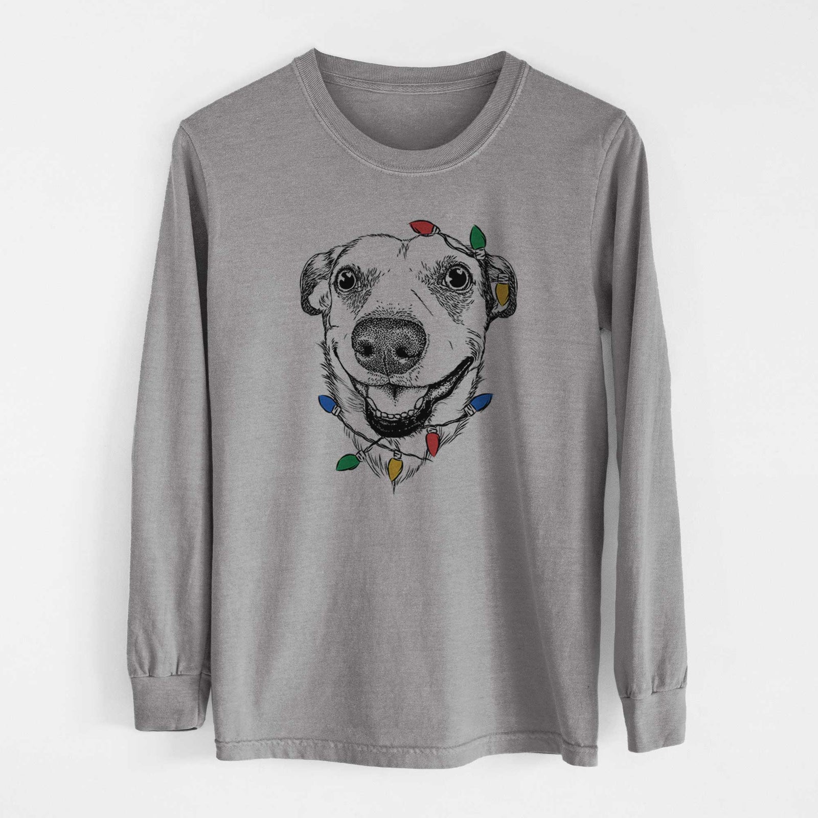Christmas Lights Petrah the Staffy Mix - Heavyweight 100% Cotton Long Sleeve