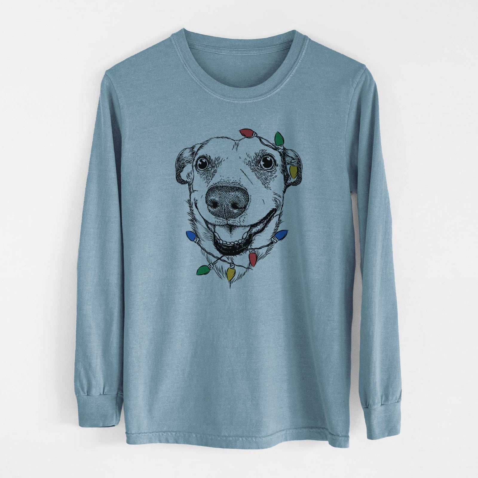 Christmas Lights Petrah the Staffy Mix - Heavyweight 100% Cotton Long Sleeve