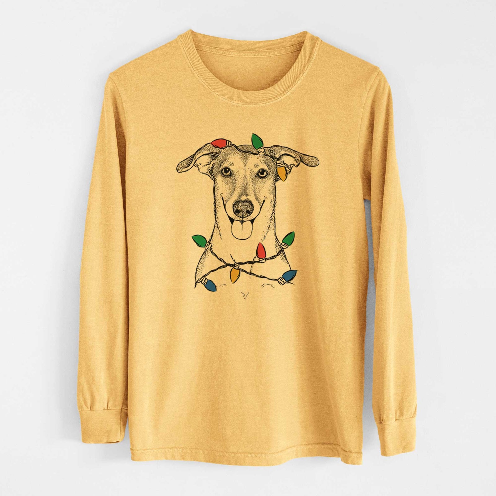 Christmas Lights Phoebe the Corgi Mix - Heavyweight 100% Cotton Long Sleeve