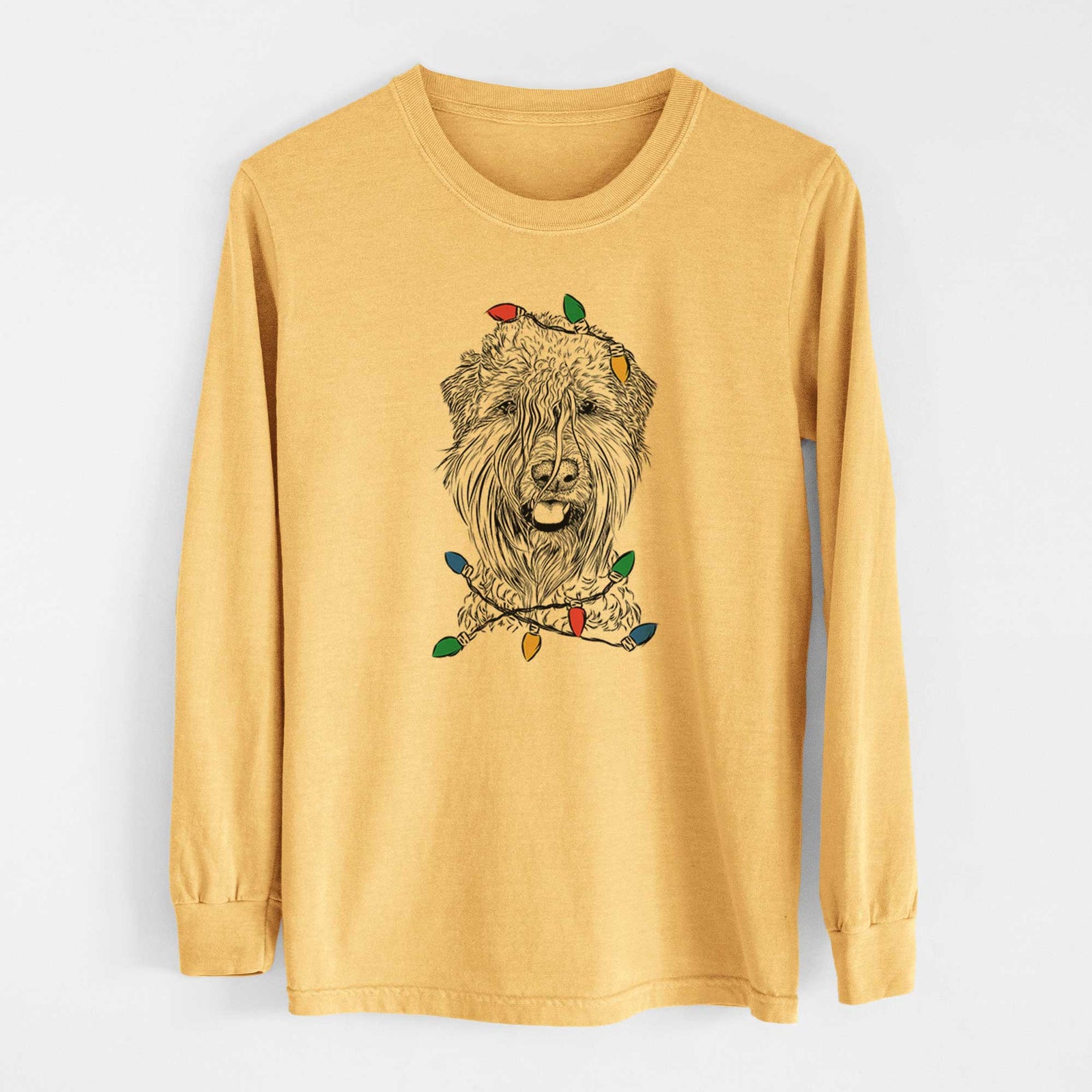 Christmas Lights Pierre the Soft Coated Wheaten Terrier - Heavyweight 100% Cotton Long Sleeve