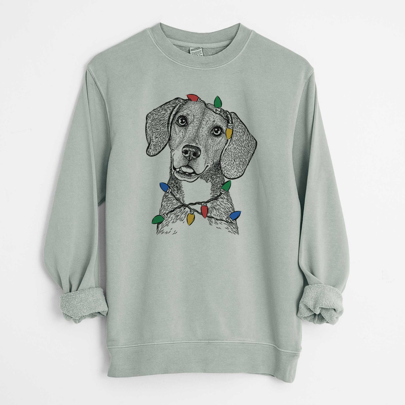 Christmas Lights Piggy the Beagle Mix - Unisex Pigment Dyed Crew Sweatshirt