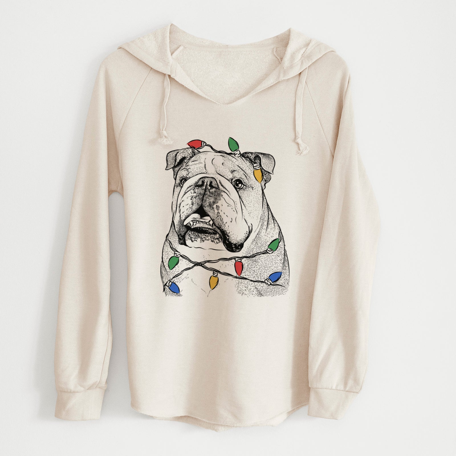 Christmas Lights Piggy the English Bulldog - Cali Wave Hooded Sweatshirt
