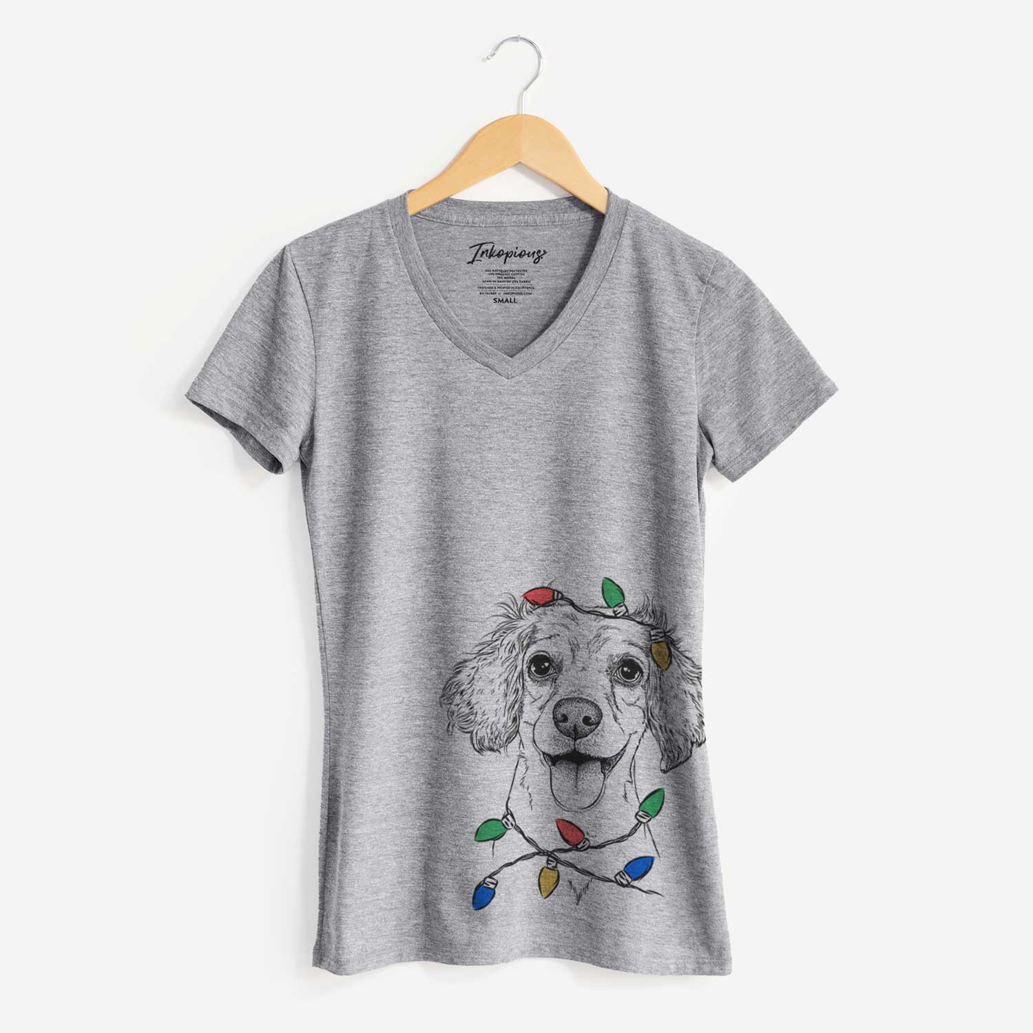 Christmas Lights Piglet the Dachshund Mix - Women's V-neck Shirt