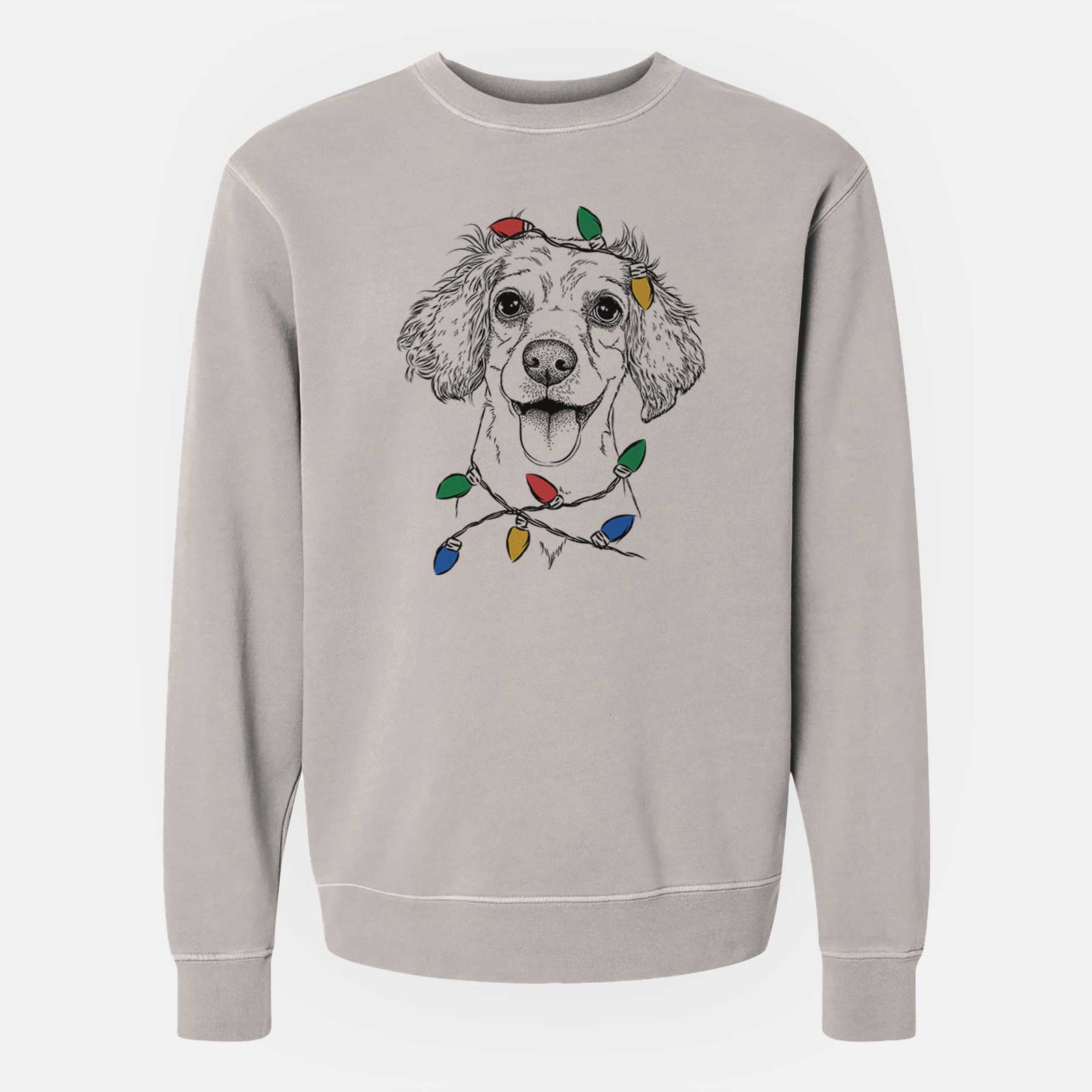 Christmas Lights Piglet the Dachshund Mix - Unisex Pigment Dyed Crew Sweatshirt