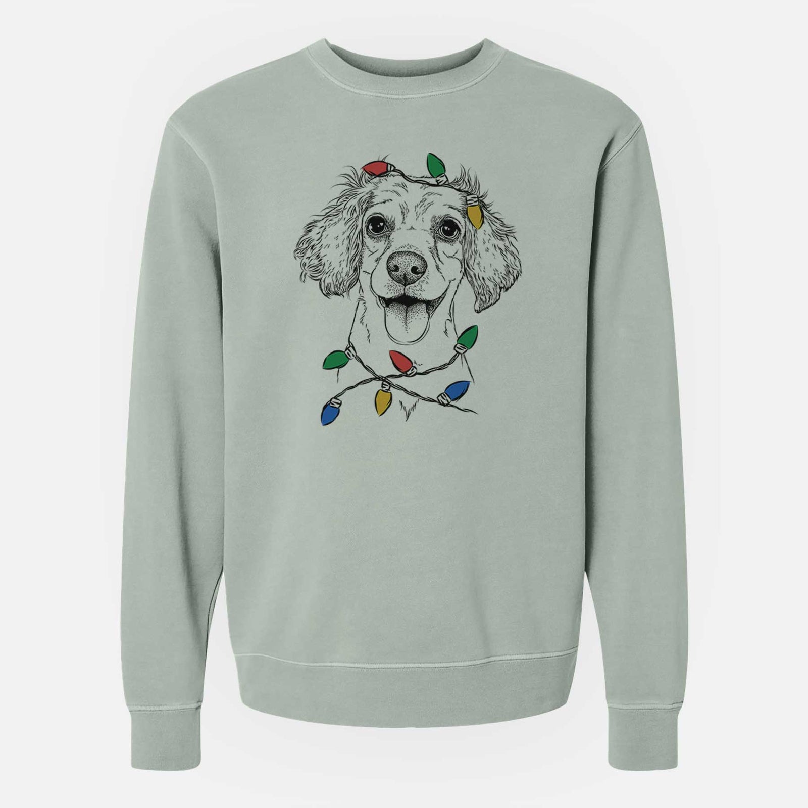 Christmas Lights Piglet the Dachshund Mix - Unisex Pigment Dyed Crew Sweatshirt