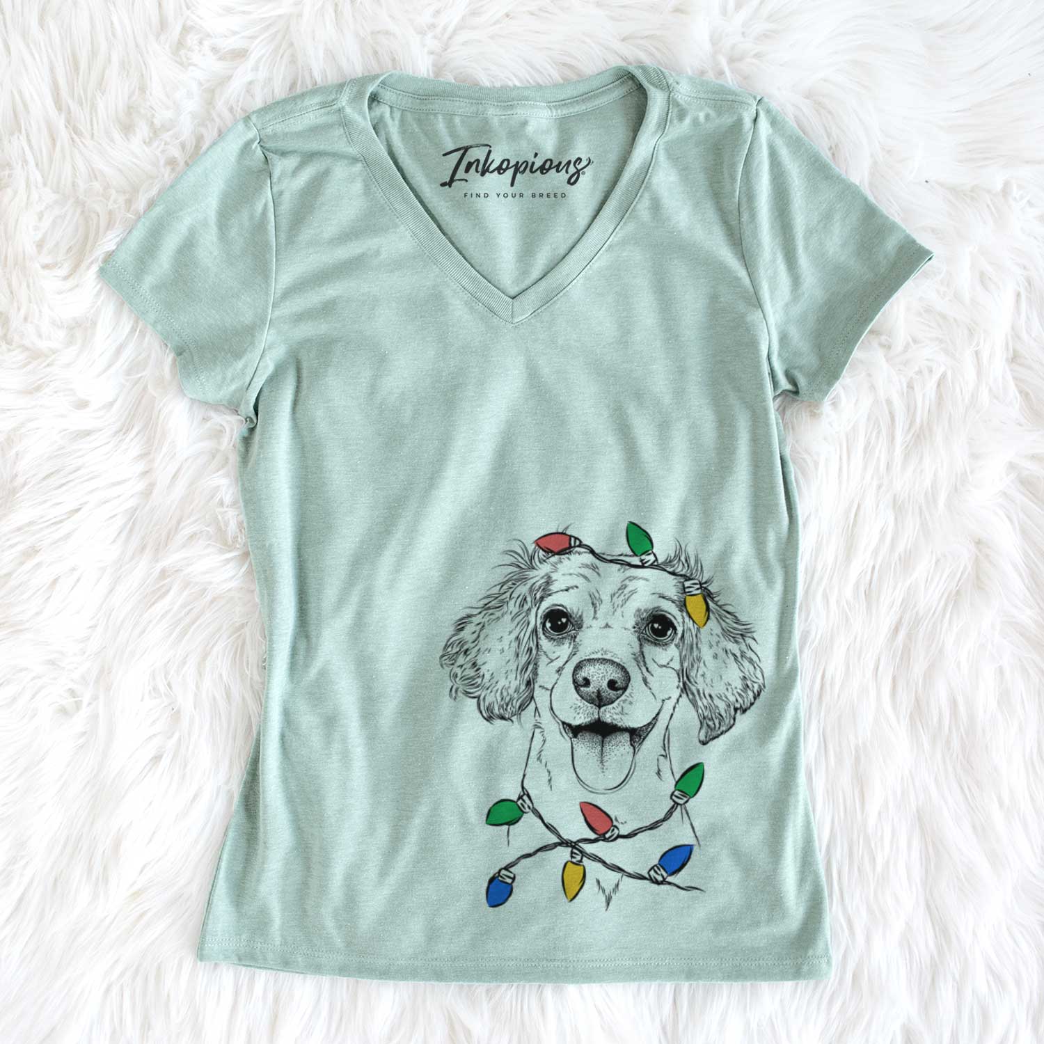 Christmas Lights Piglet the Dachshund Mix - Women's V-neck Shirt