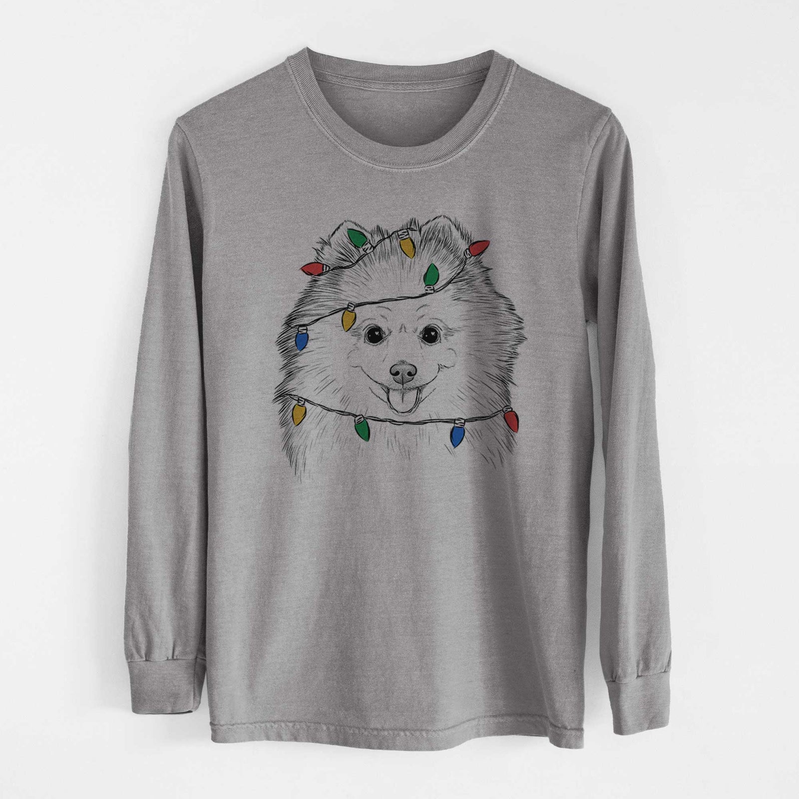 Christmas Lights Piper Jo the Pomeranian - Heavyweight 100% Cotton Long Sleeve