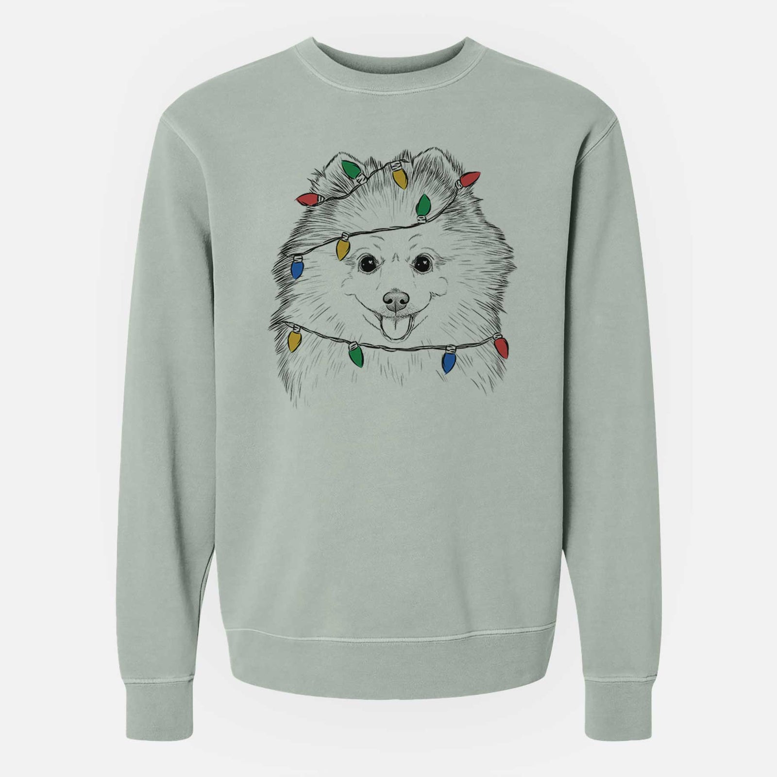 Christmas Lights Piper Jo the Pomeranian - Unisex Pigment Dyed Crew Sweatshirt