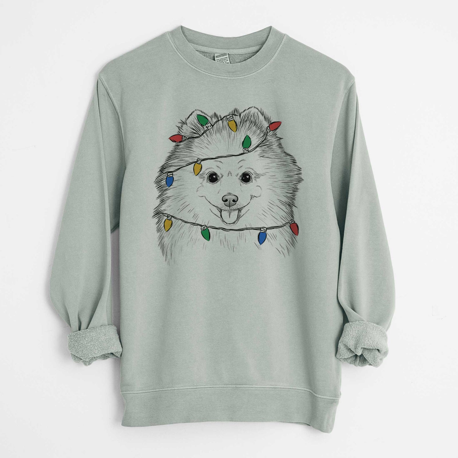 Christmas Lights Piper Jo the Pomeranian - Unisex Pigment Dyed Crew Sweatshirt