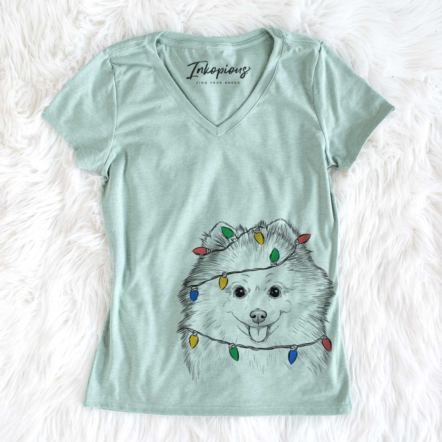 Christmas Lights Piper Jo the Pomeranian - Women's V-neck Shirt