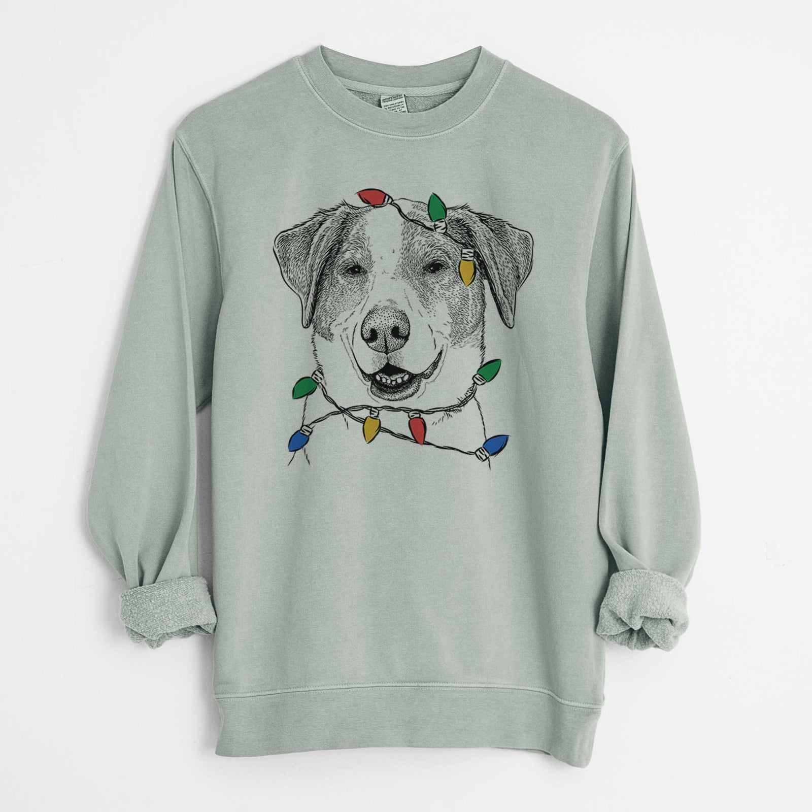 Christmas Lights Piper Pilot the Hound Mix - Unisex Pigment Dyed Crew Sweatshirt