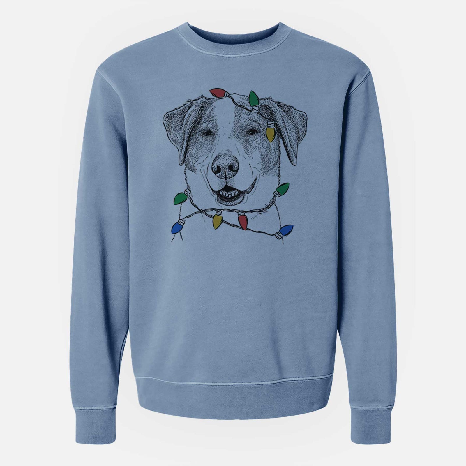 Christmas Lights Piper Pilot the Hound Mix - Unisex Pigment Dyed Crew Sweatshirt