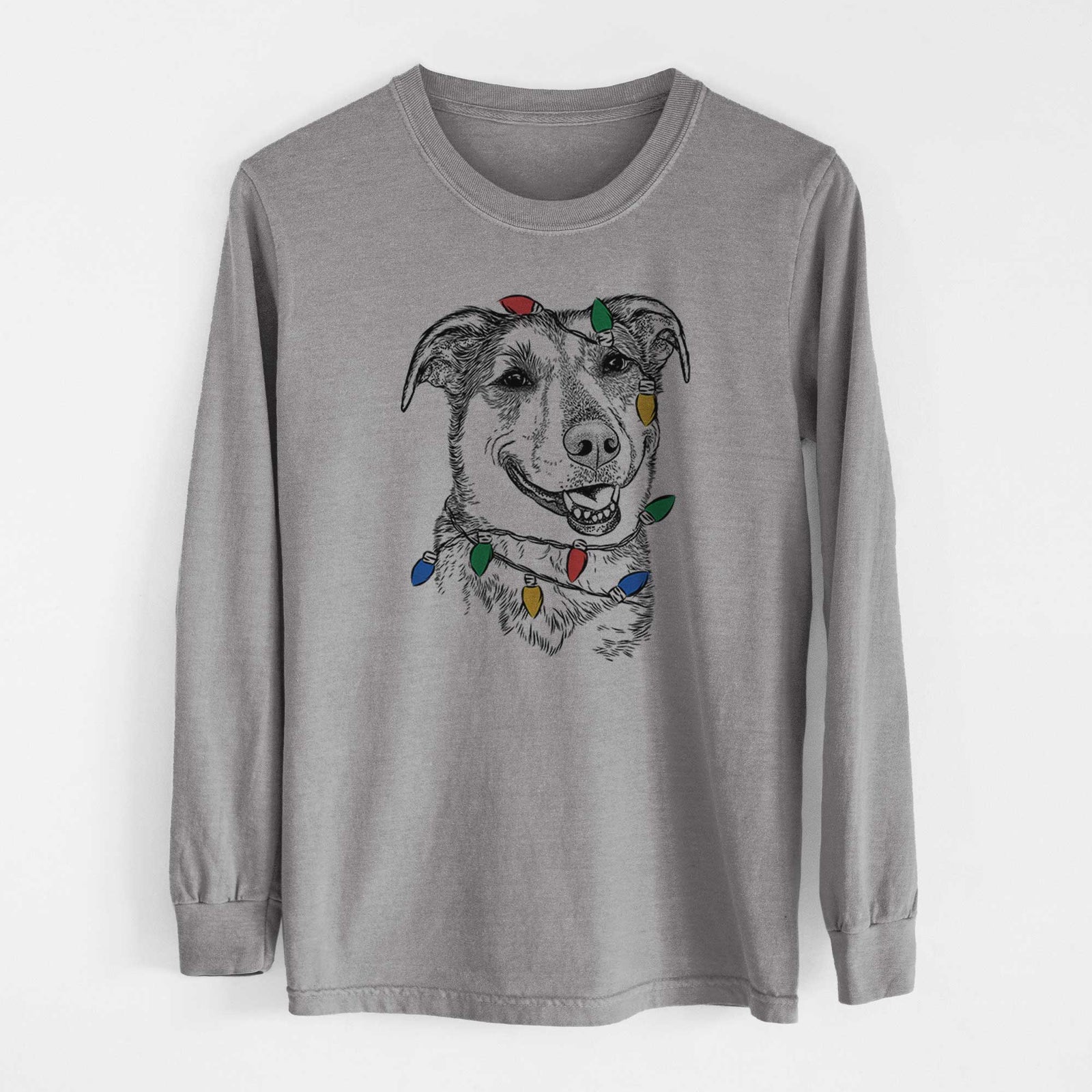 Christmas Lights Pippin the Shepherd Mix - Heavyweight 100% Cotton Long Sleeve