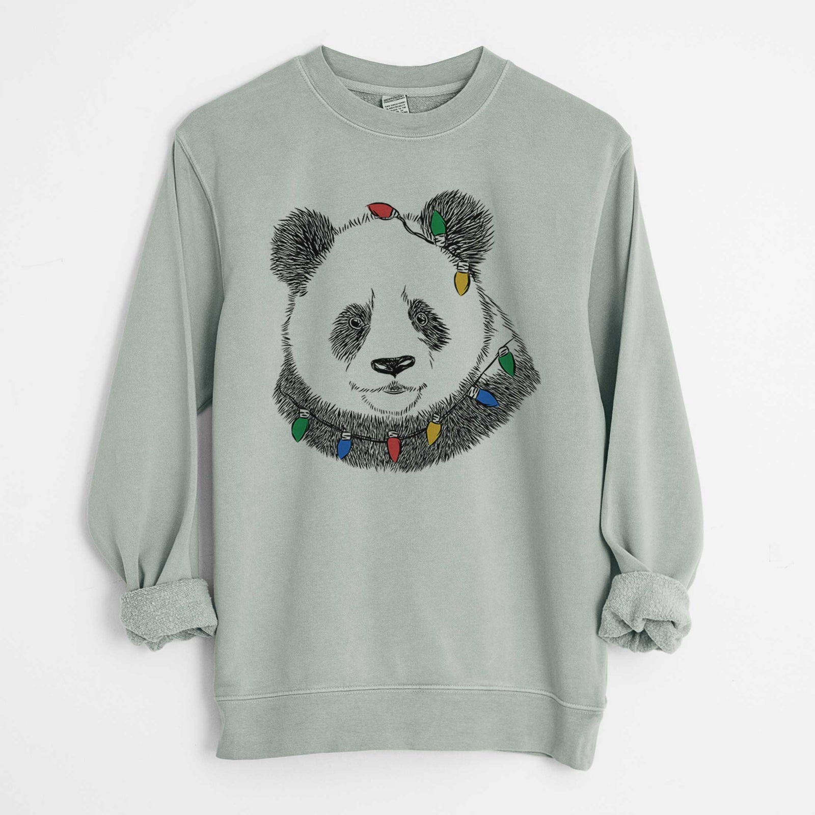 Christmas Lights Po the Panda - Unisex Pigment Dyed Crew Sweatshirt