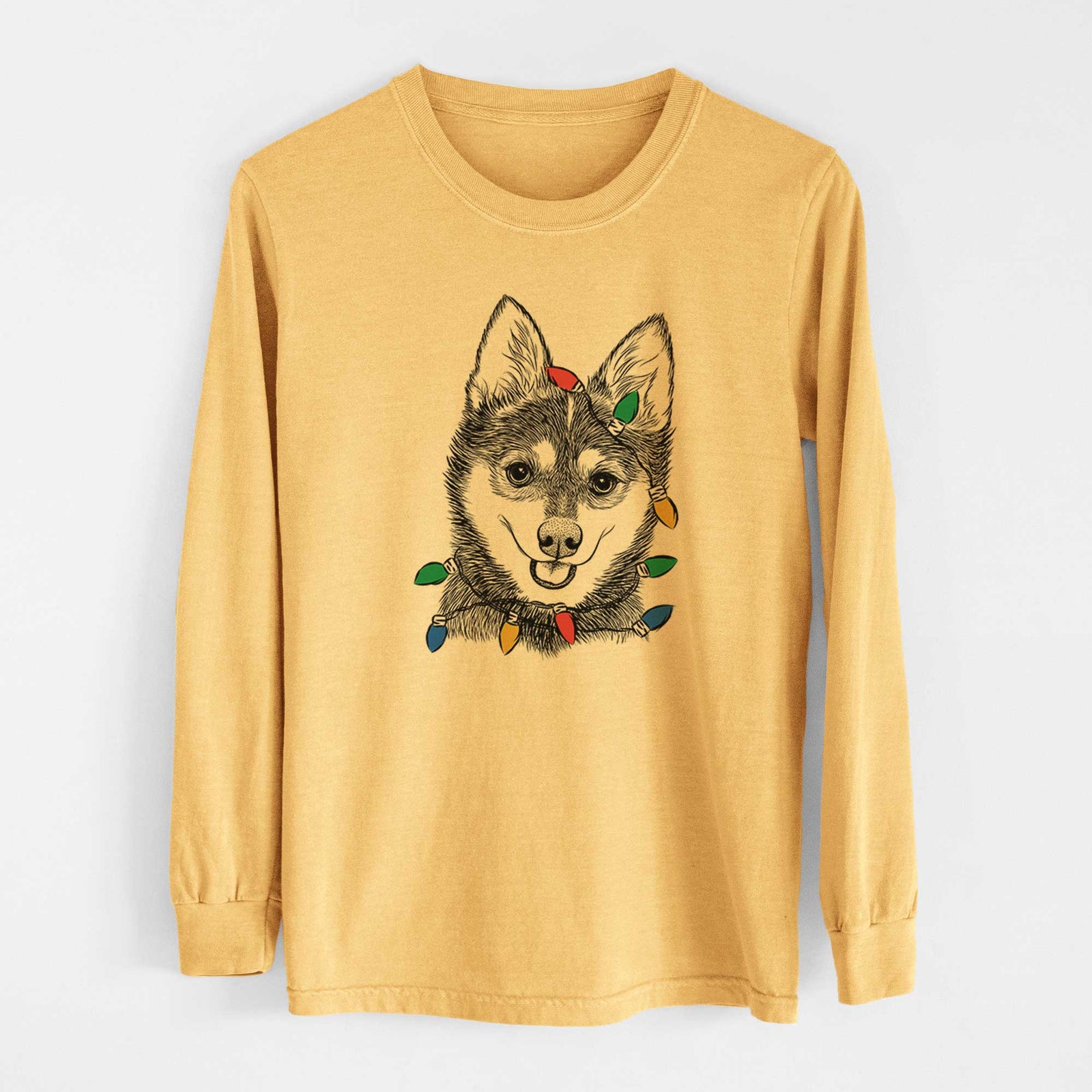 Christmas Lights Posey the Alaskan Klee Kai - Heavyweight 100% Cotton Long Sleeve