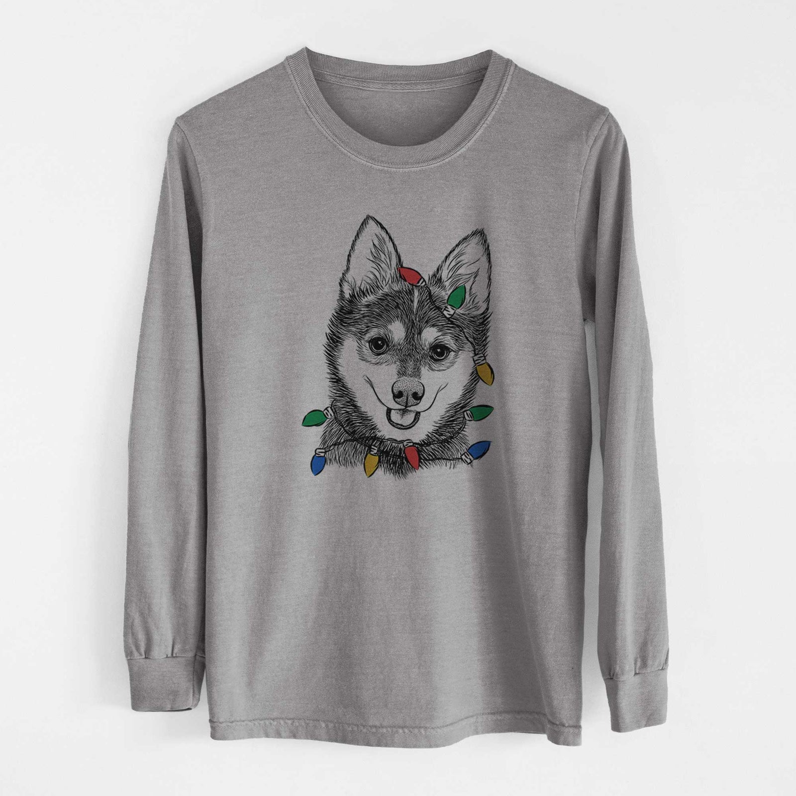 Christmas Lights Posey the Alaskan Klee Kai - Heavyweight 100% Cotton Long Sleeve