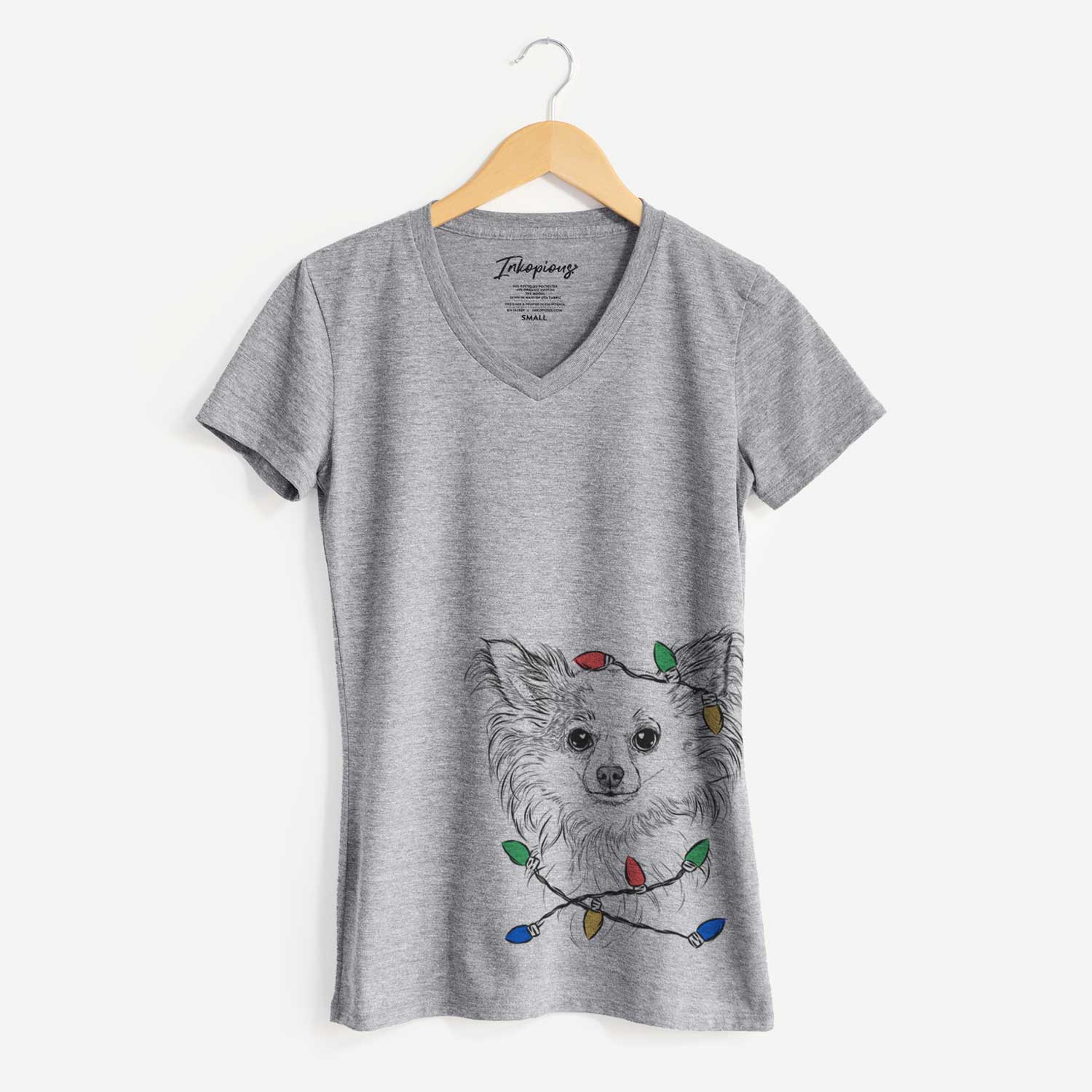 Christmas Lights Princess Ava the Long Haired Chihuahua - Women's V-neck Shirt