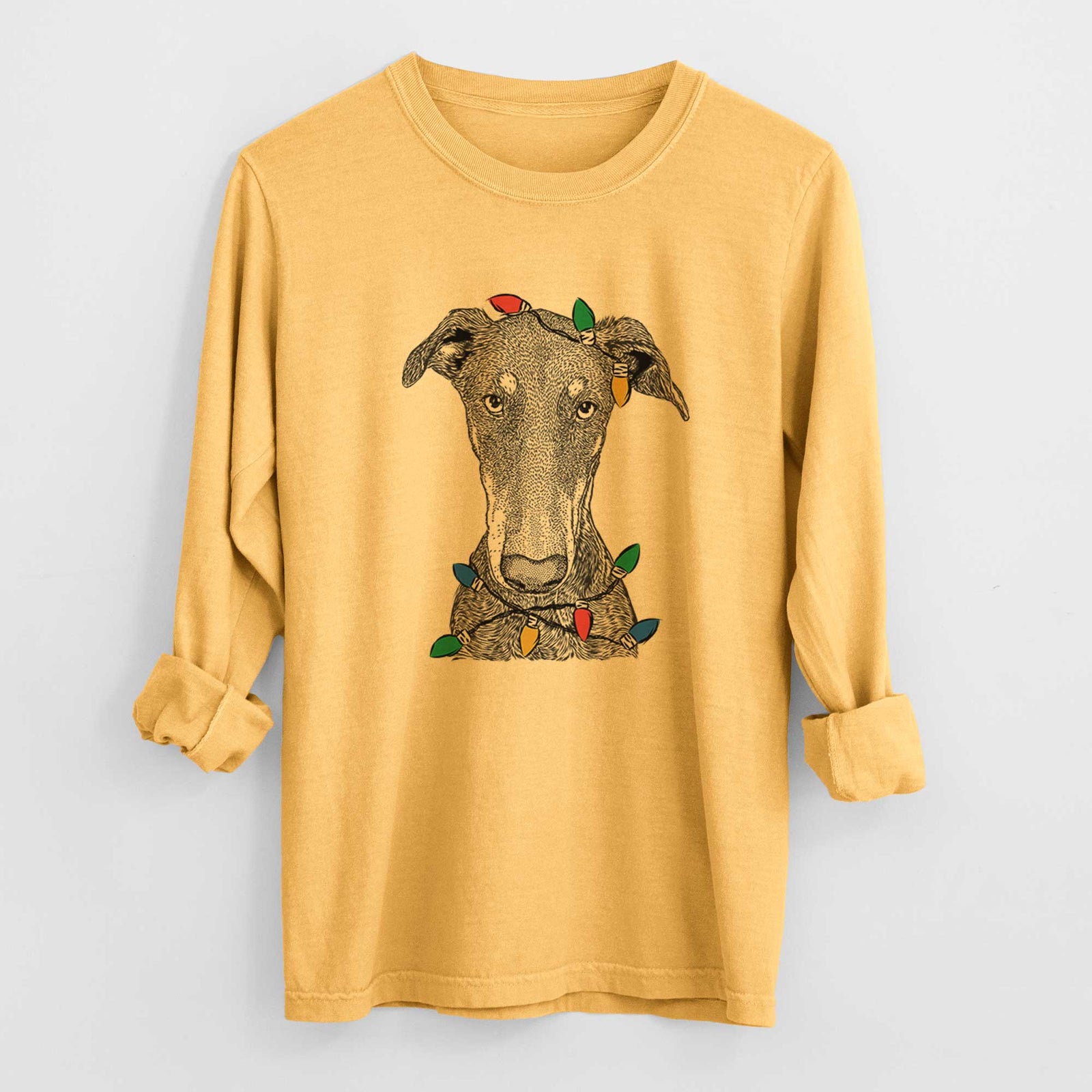 Christmas Lights Princess Fiona the Doberman Pinscher - Heavyweight 100% Cotton Long Sleeve