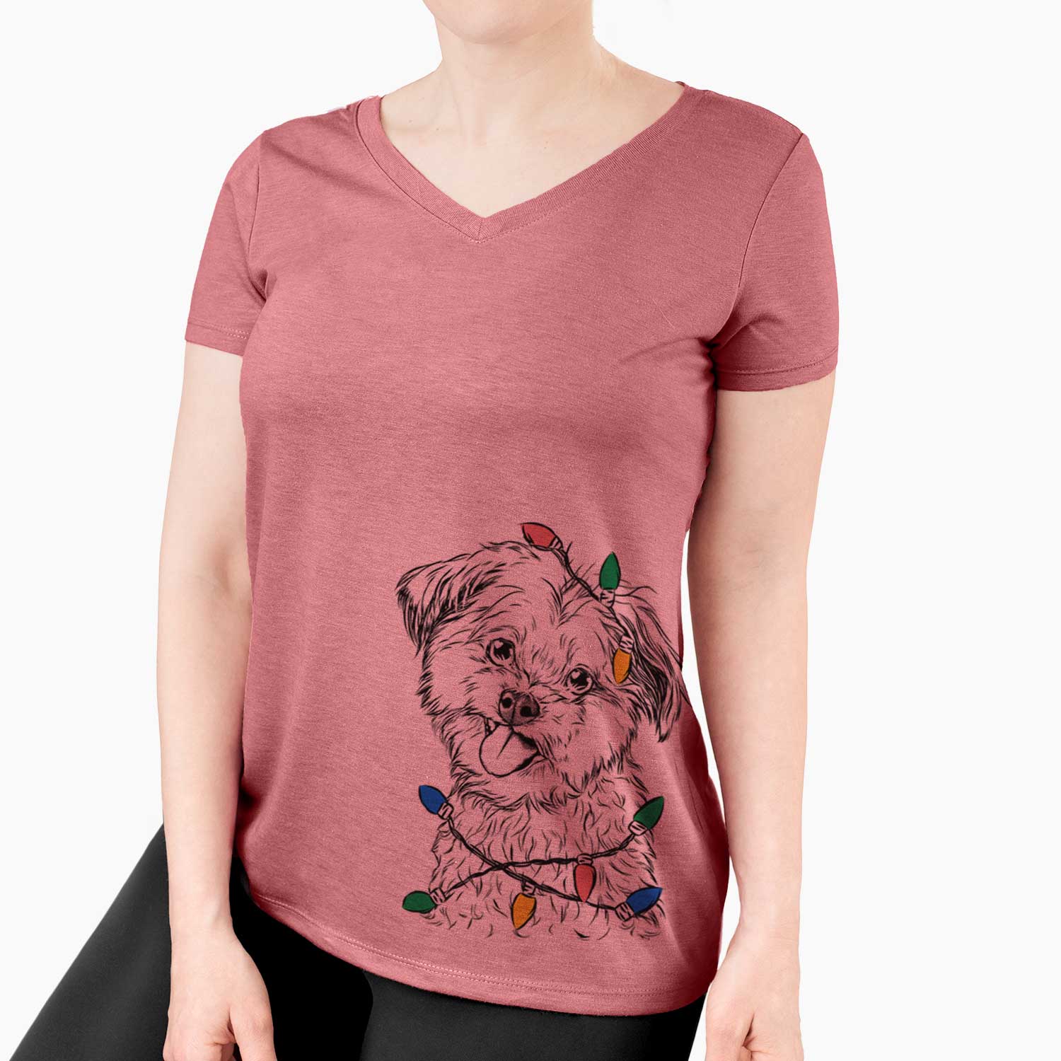 Christmas Lights Puff the Malshi - Women's V-neck Shirt