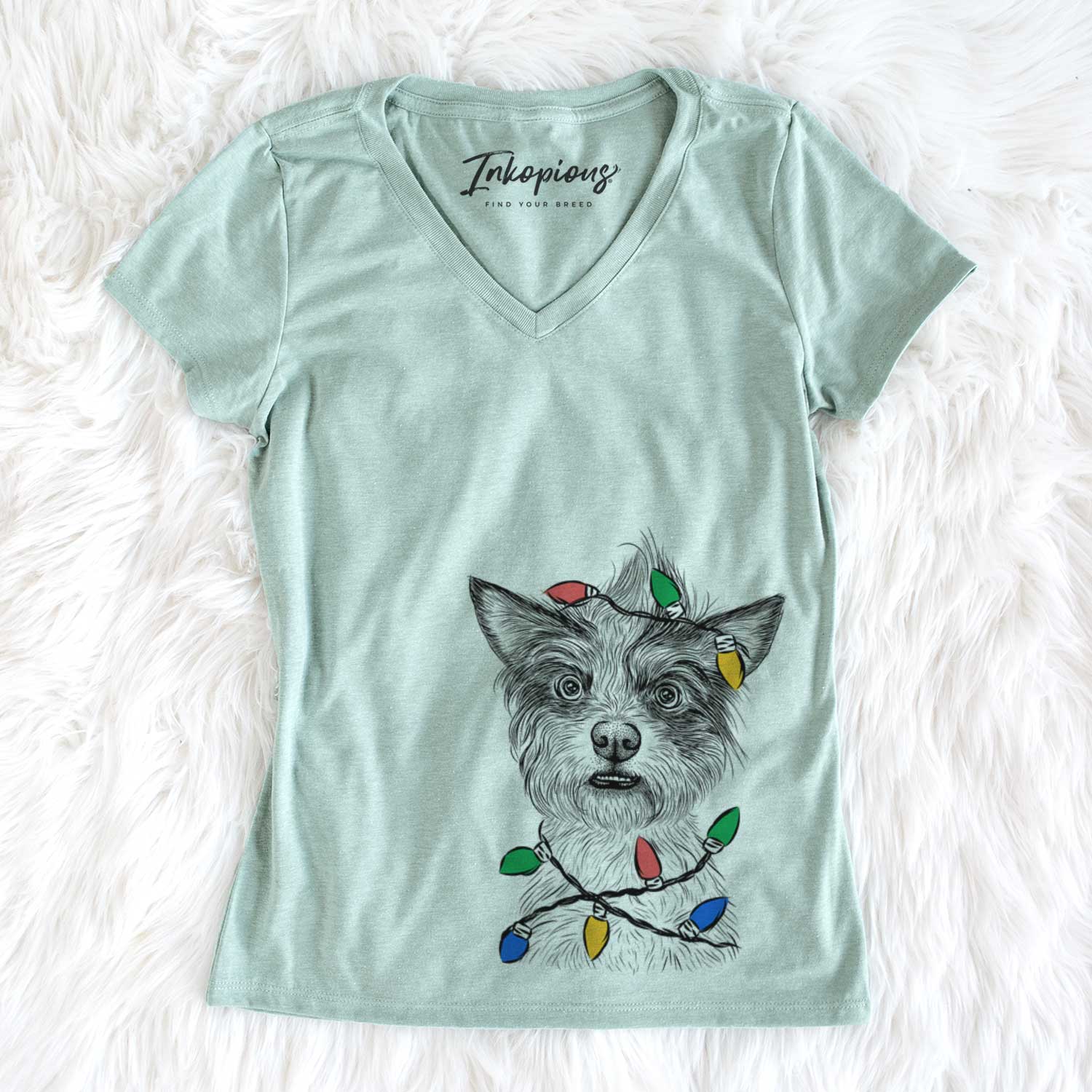 Christmas Lights Quigley the Mixed Breed - Women's V-neck Shirt