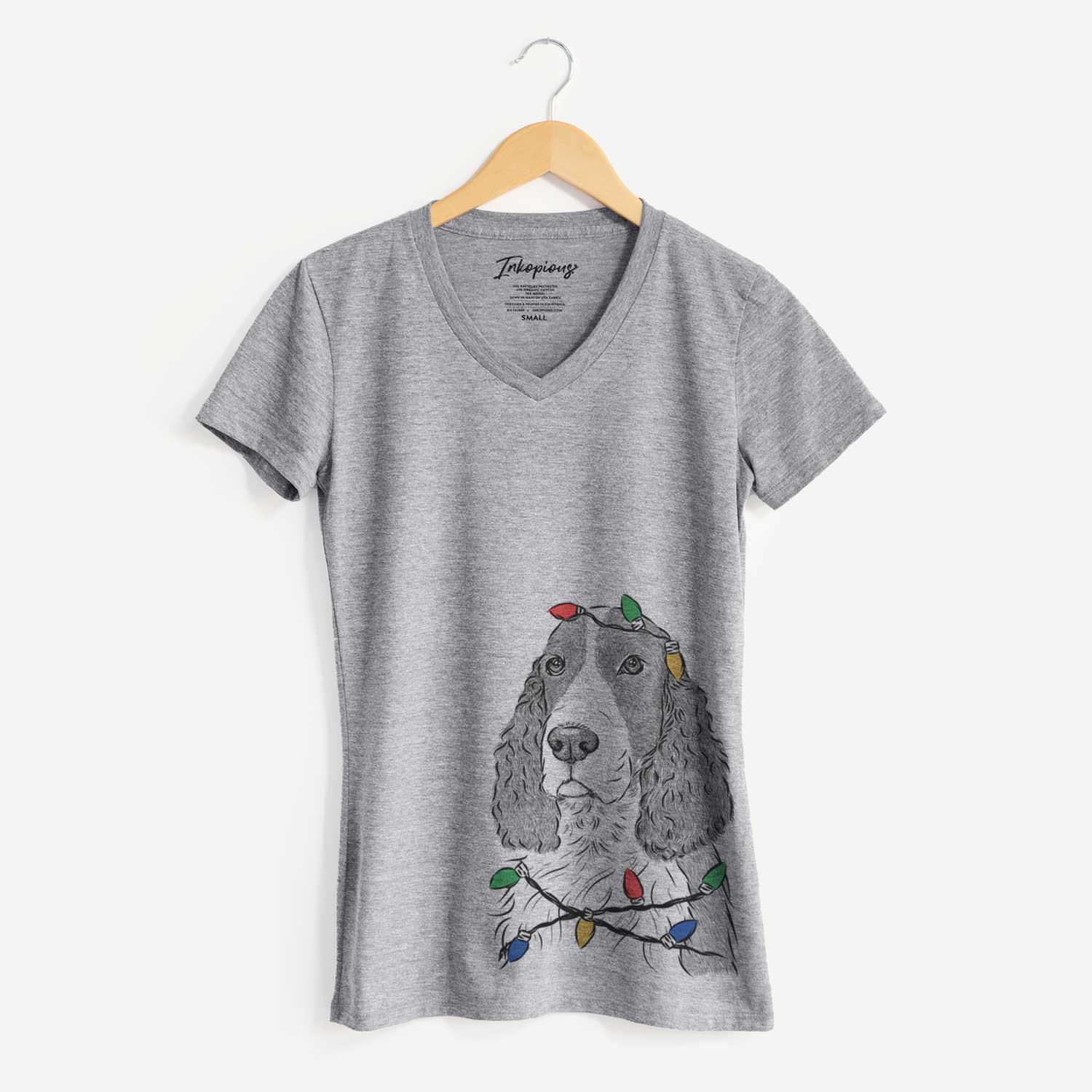 Christmas Lights Quincy the English Springer Spaniel - Women's V-neck Shirt