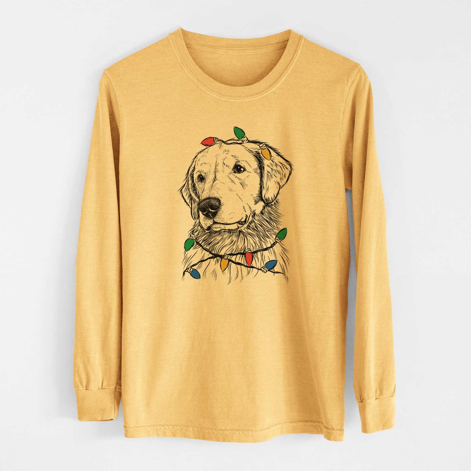 Christmas Lights Quinn the Golden Retriever - Heavyweight 100% Cotton Long Sleeve