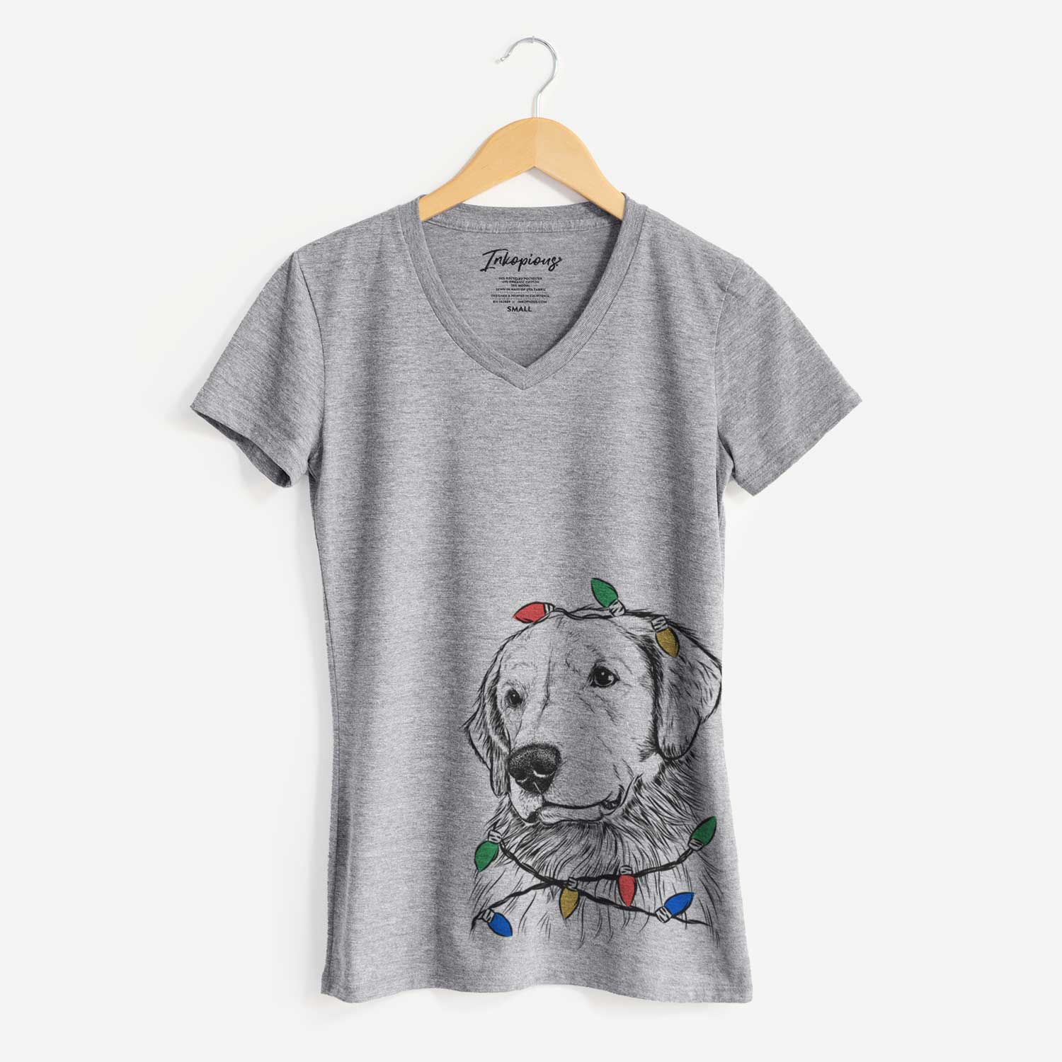 Christmas Lights Quinn the Golden Retriever - Women's V-neck Shirt