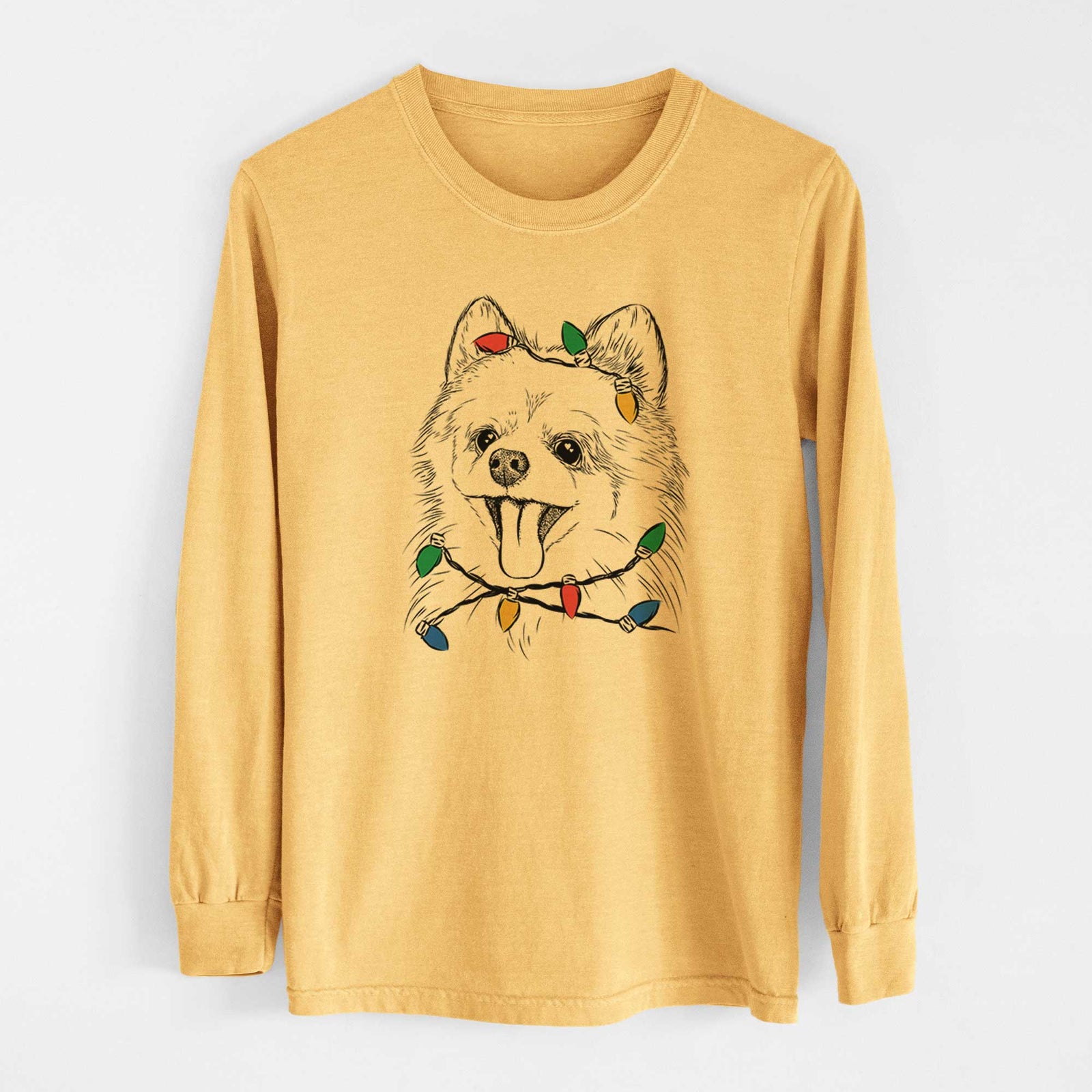 Christmas Lights Quinn the Pomeranian - Heavyweight 100% Cotton Long Sleeve