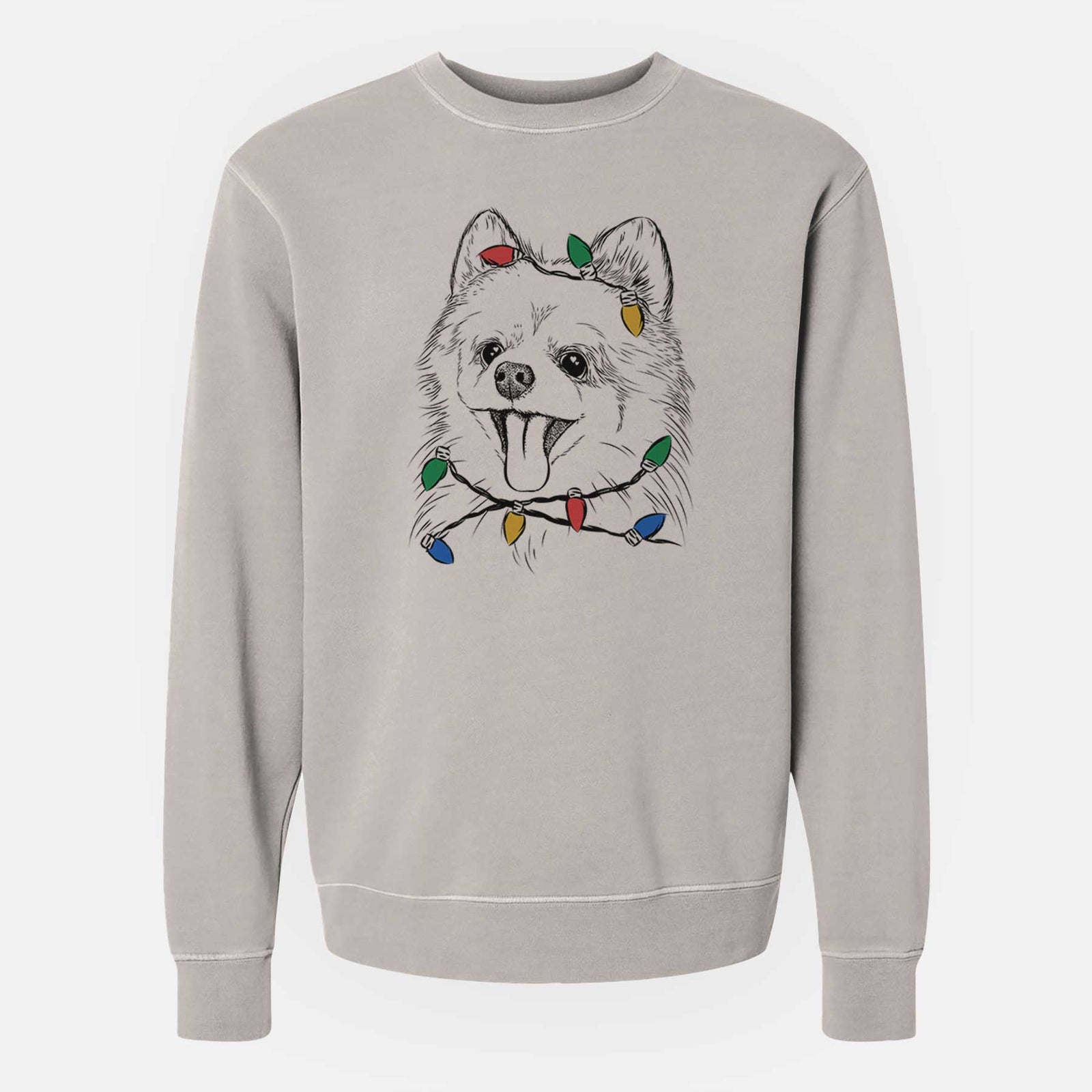 Christmas Lights Quinn the Pomeranian - Unisex Pigment Dyed Crew Sweatshirt