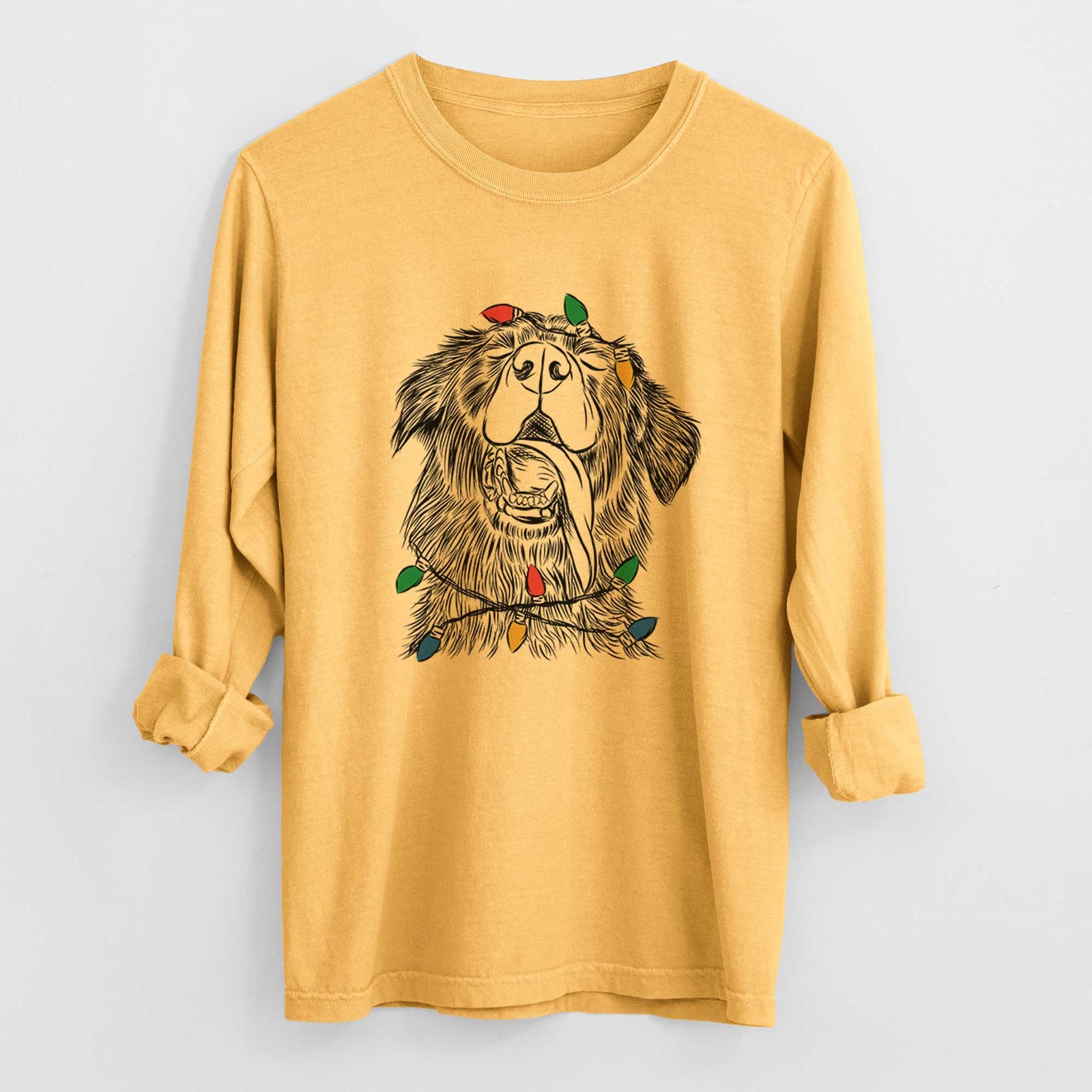 Christmas Lights Quint the Mixed Breed - Heavyweight 100% Cotton Long Sleeve
