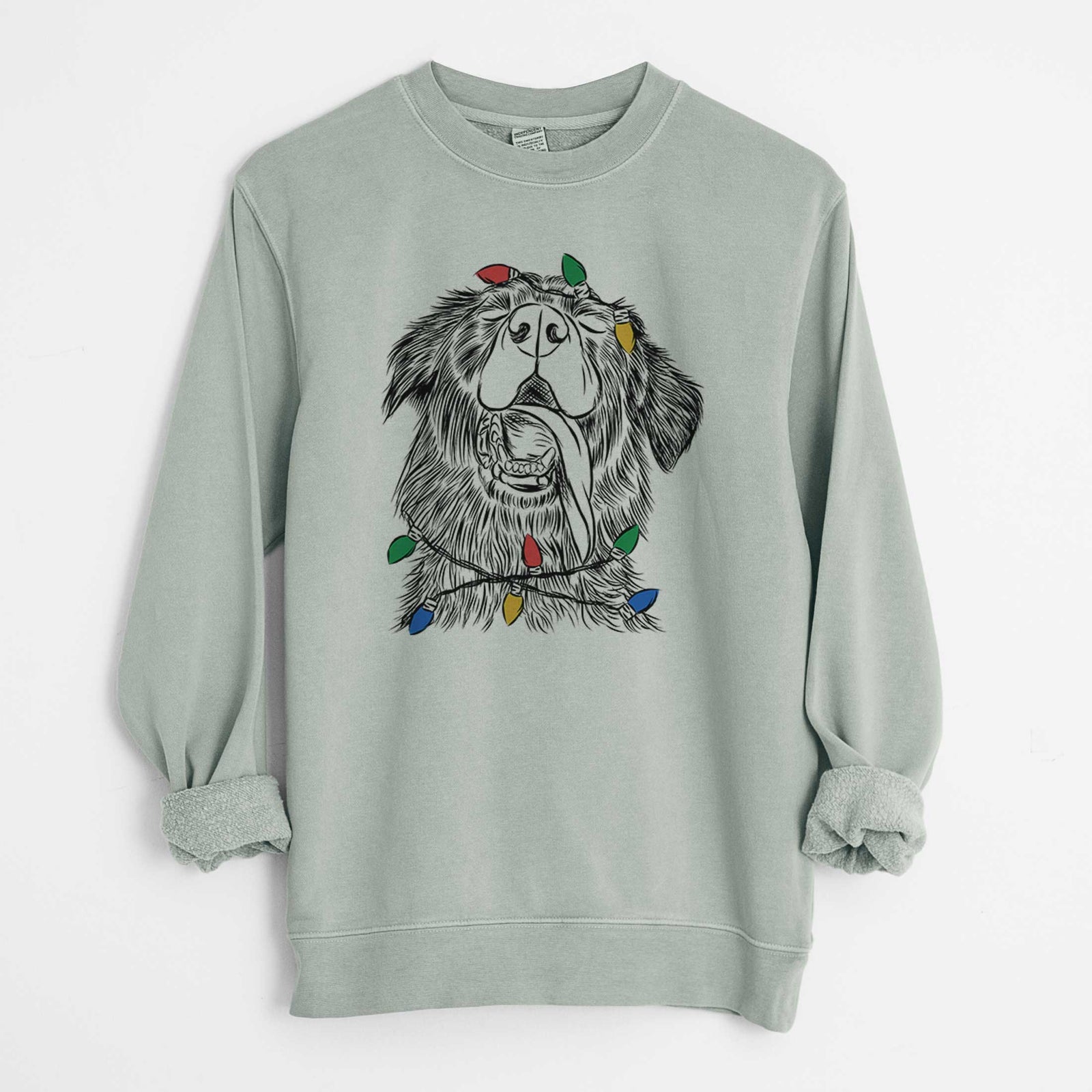 Christmas Lights Quint the Mixed Breed - Unisex Pigment Dyed Crew Sweatshirt