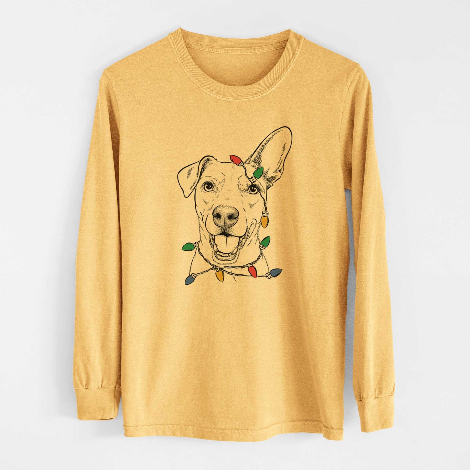 Christmas Lights Radar the Pitbull Mix - Heavyweight 100% Cotton Long Sleeve