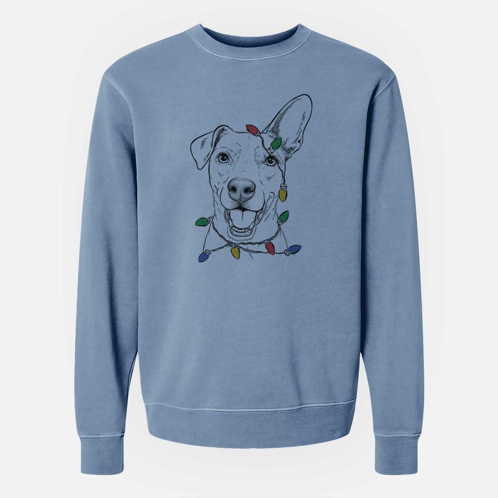 Christmas Lights Radar the Pitbull Mix - Unisex Pigment Dyed Crew Sweatshirt