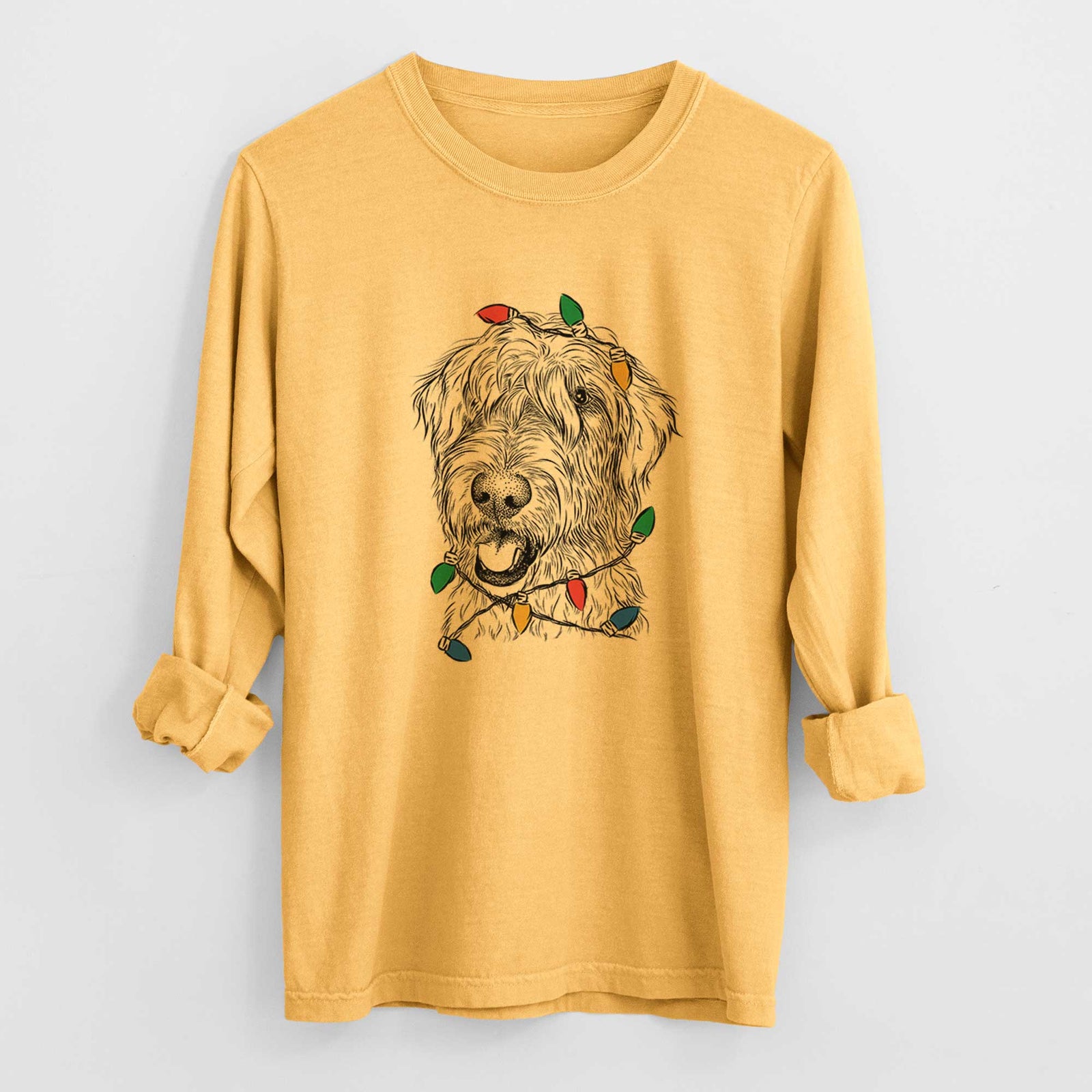 Christmas Lights Ragnar the Irish Wolfhound - Heavyweight 100% Cotton Long Sleeve