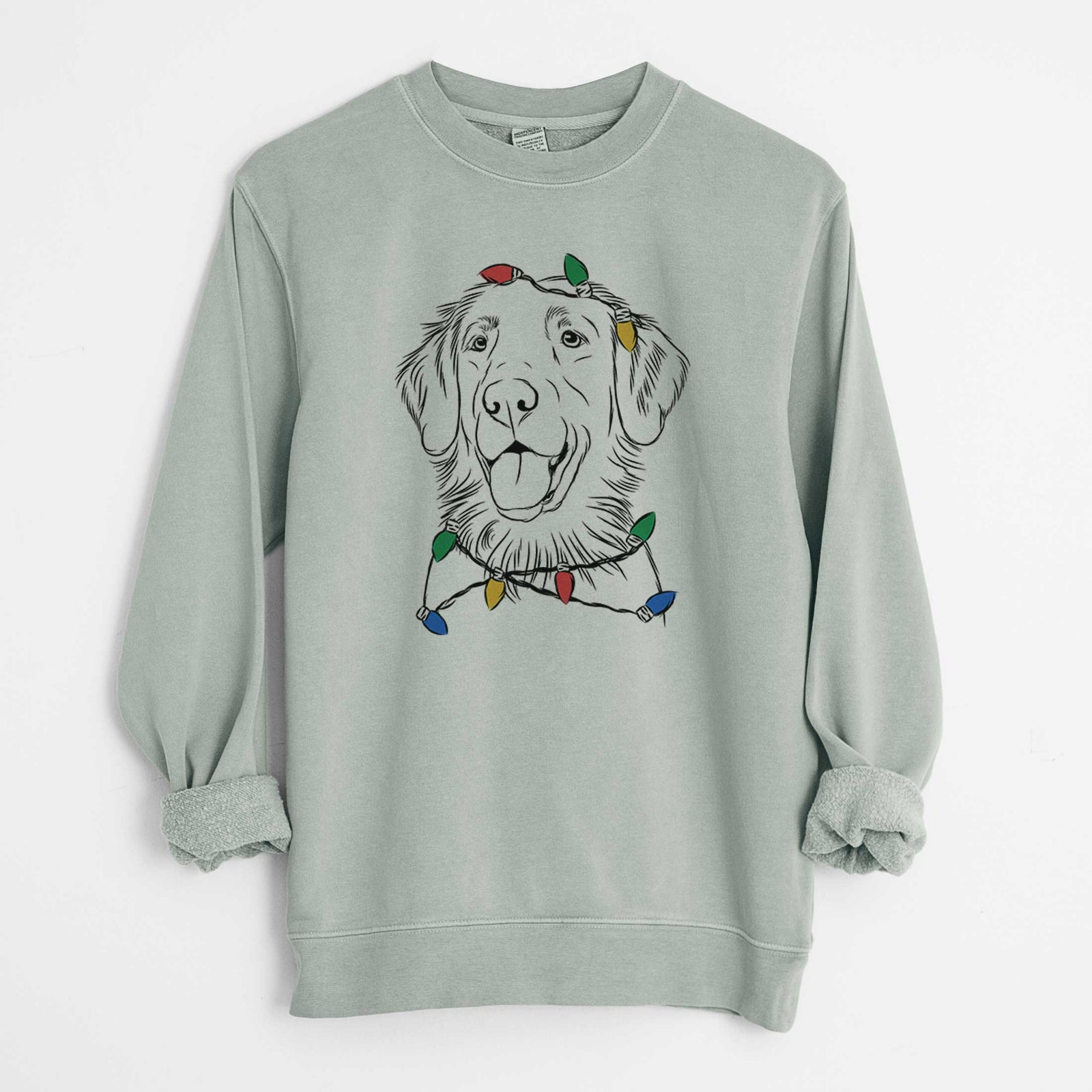 Christmas Lights Raisin the Flat Coated Retriever - Unisex Pigment Dyed Crew Sweatshirt