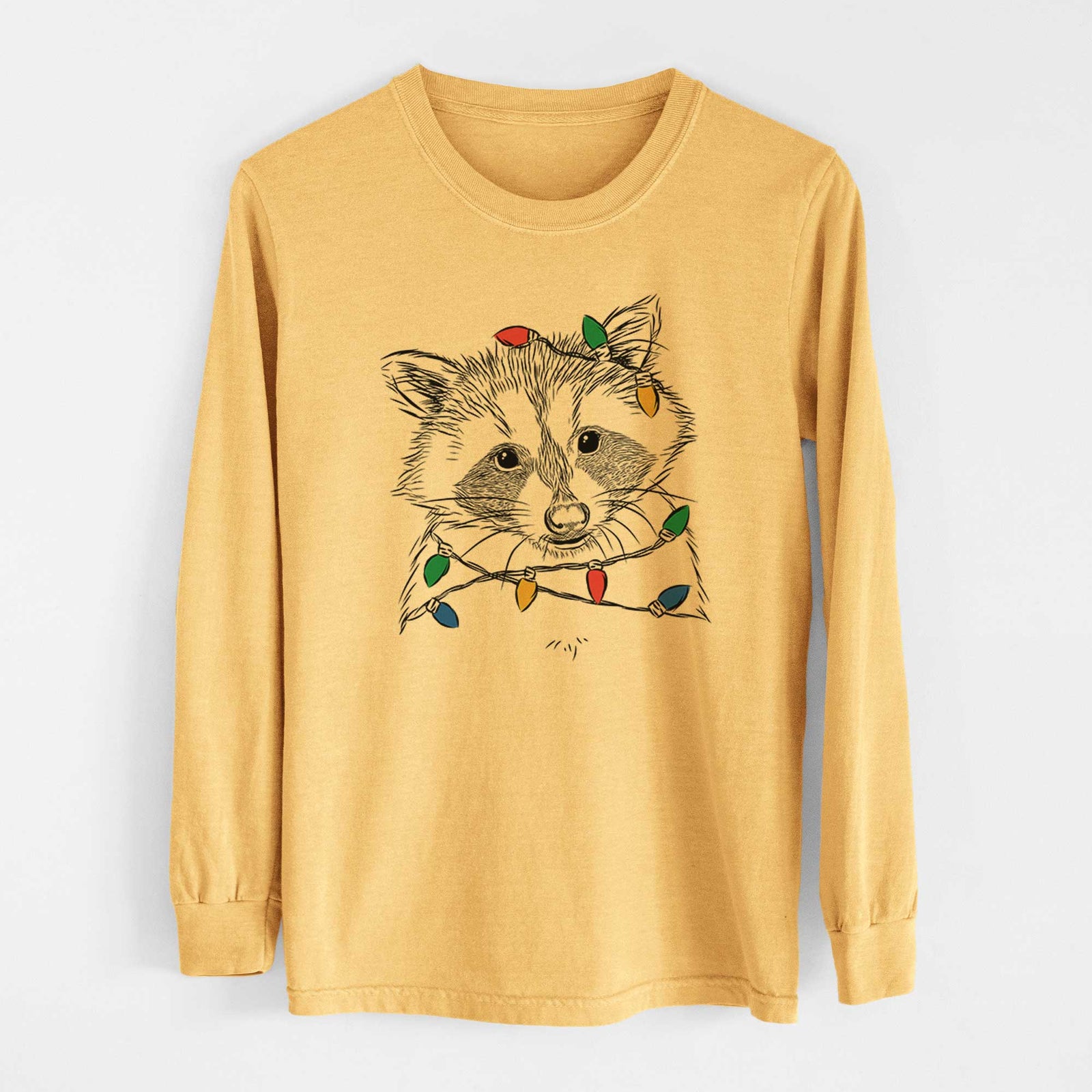 Christmas Lights Randy the Raccoon - Heavyweight 100% Cotton Long Sleeve