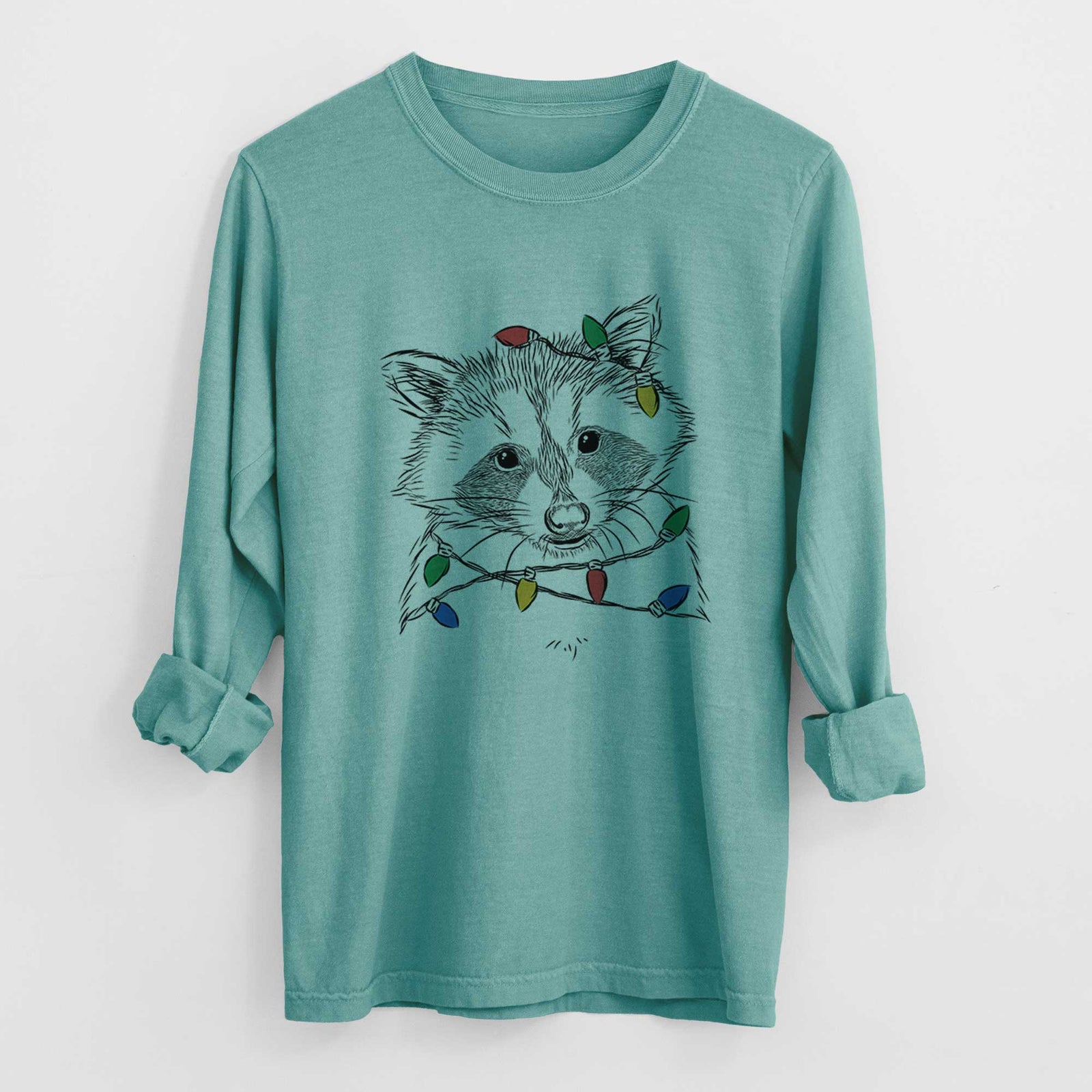 Christmas Lights Randy the Raccoon - Heavyweight 100% Cotton Long Sleeve