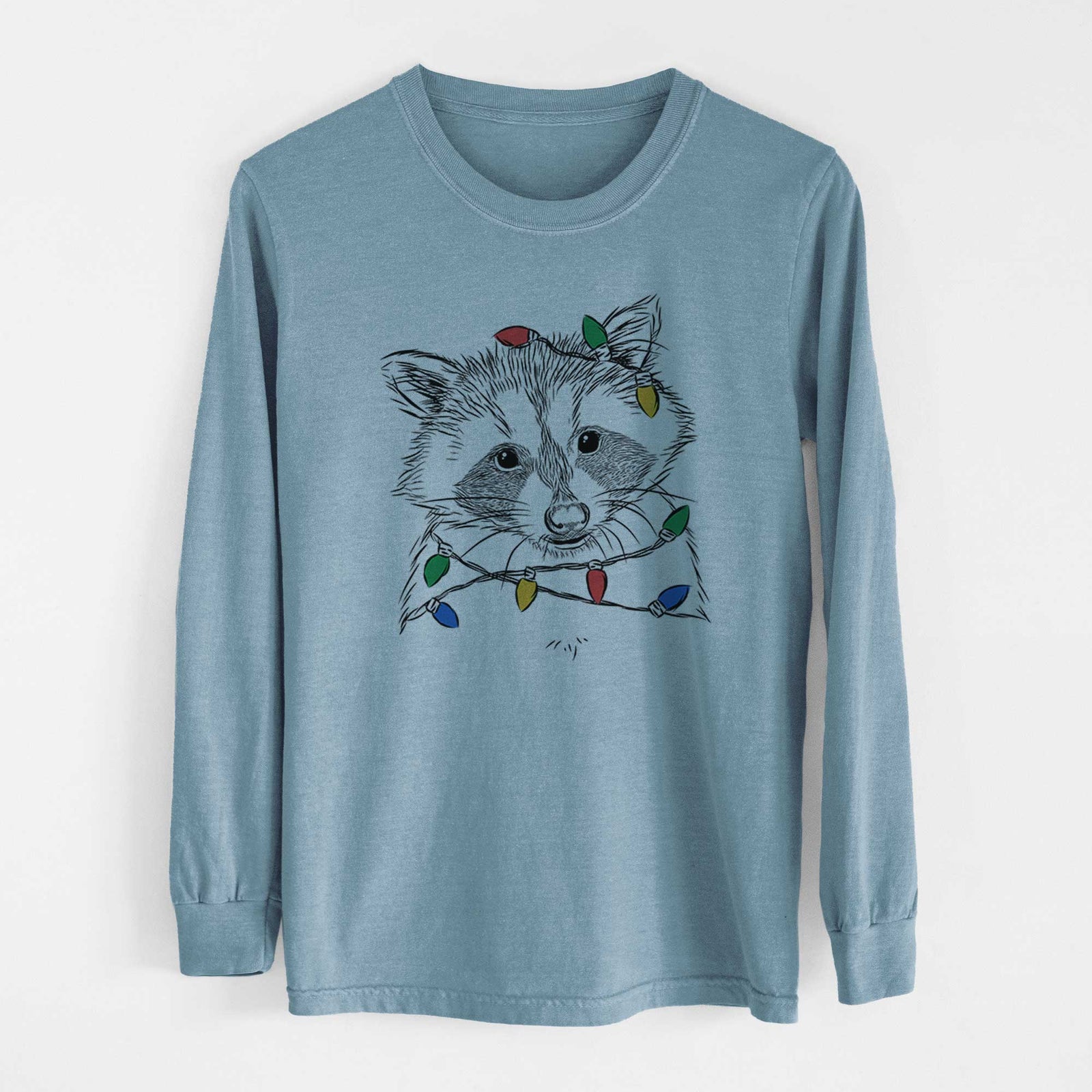 Christmas Lights Randy the Raccoon - Heavyweight 100% Cotton Long Sleeve