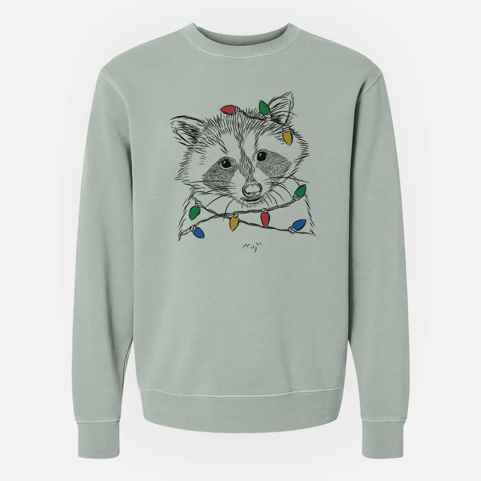 Christmas Lights Randy the Raccoon - Unisex Pigment Dyed Crew Sweatshirt