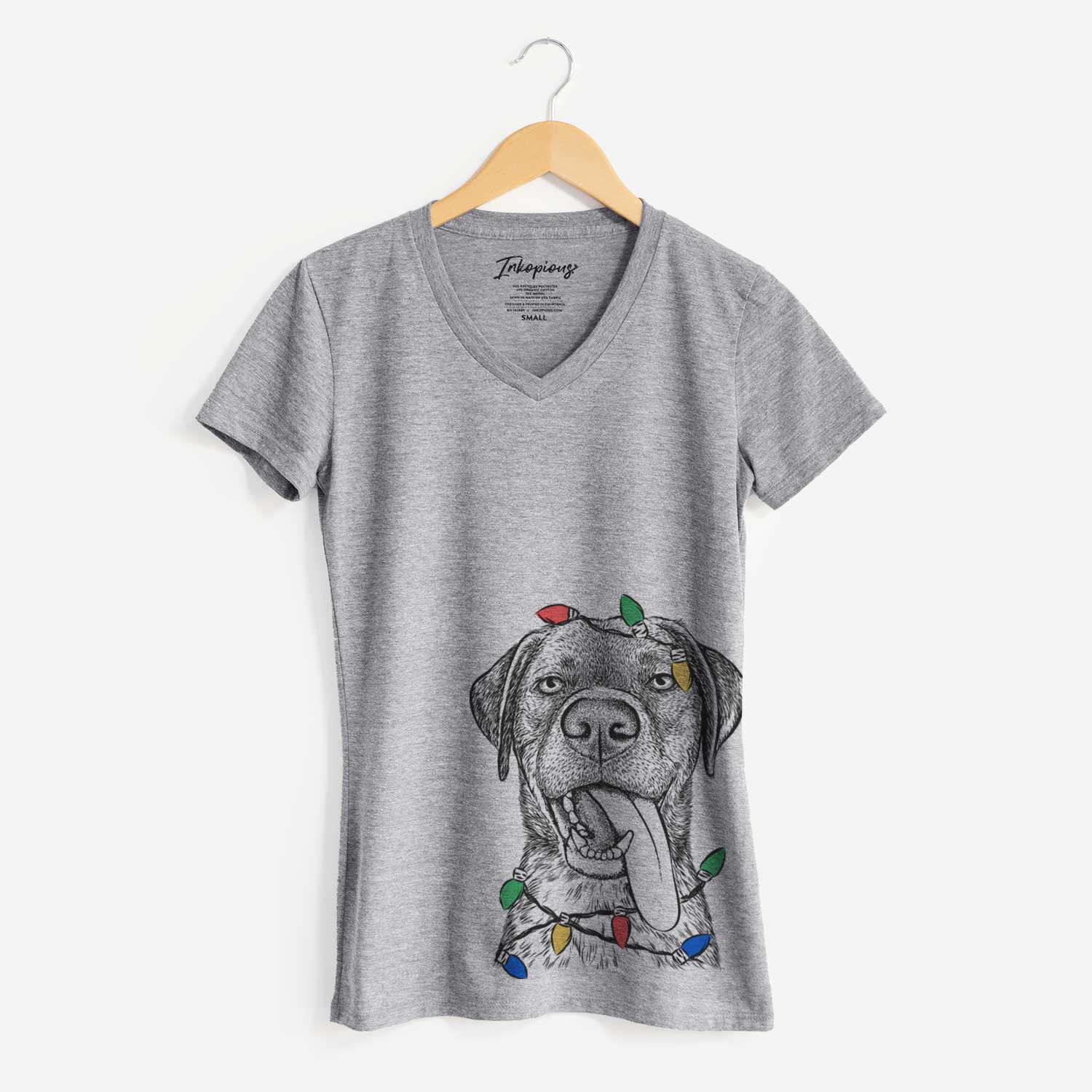 Christmas Lights Reese the Mixed Breed - Women's V-neck Shirt