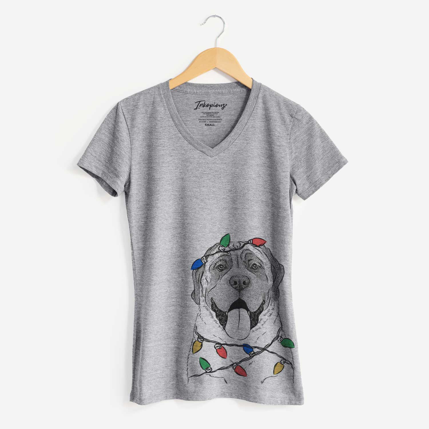 Christmas Lights Remmie the English Mastiff - Women's V-neck Shirt