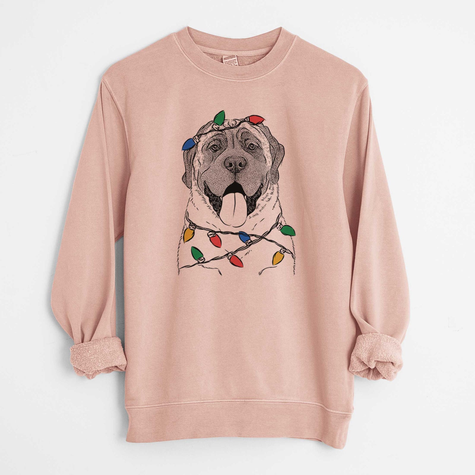 Christmas Lights Remmie the English Mastiff - Unisex Pigment Dyed Crew Sweatshirt