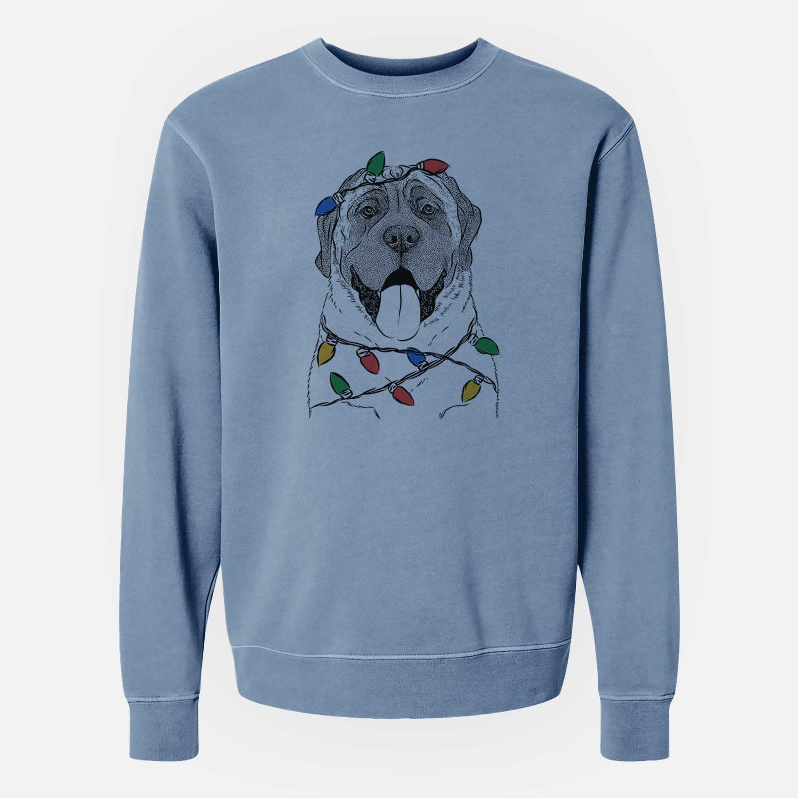 Christmas Lights Remmie the English Mastiff - Unisex Pigment Dyed Crew Sweatshirt