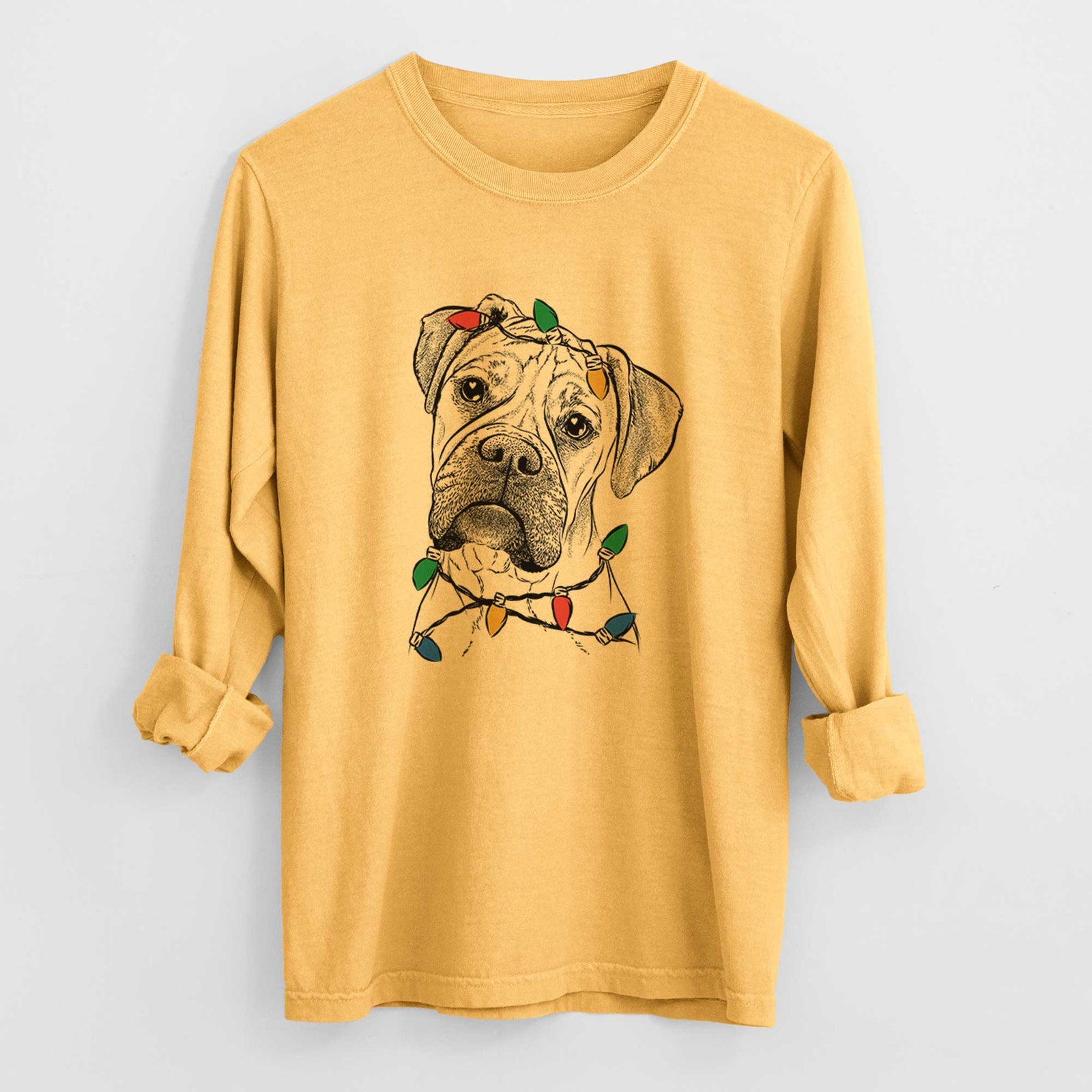 Christmas Lights Reuby the Boxer - Heavyweight 100% Cotton Long Sleeve
