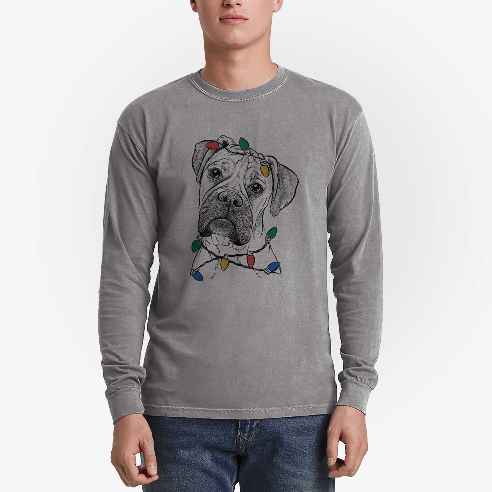 Christmas Lights Reuby the Boxer - Heavyweight 100% Cotton Long Sleeve